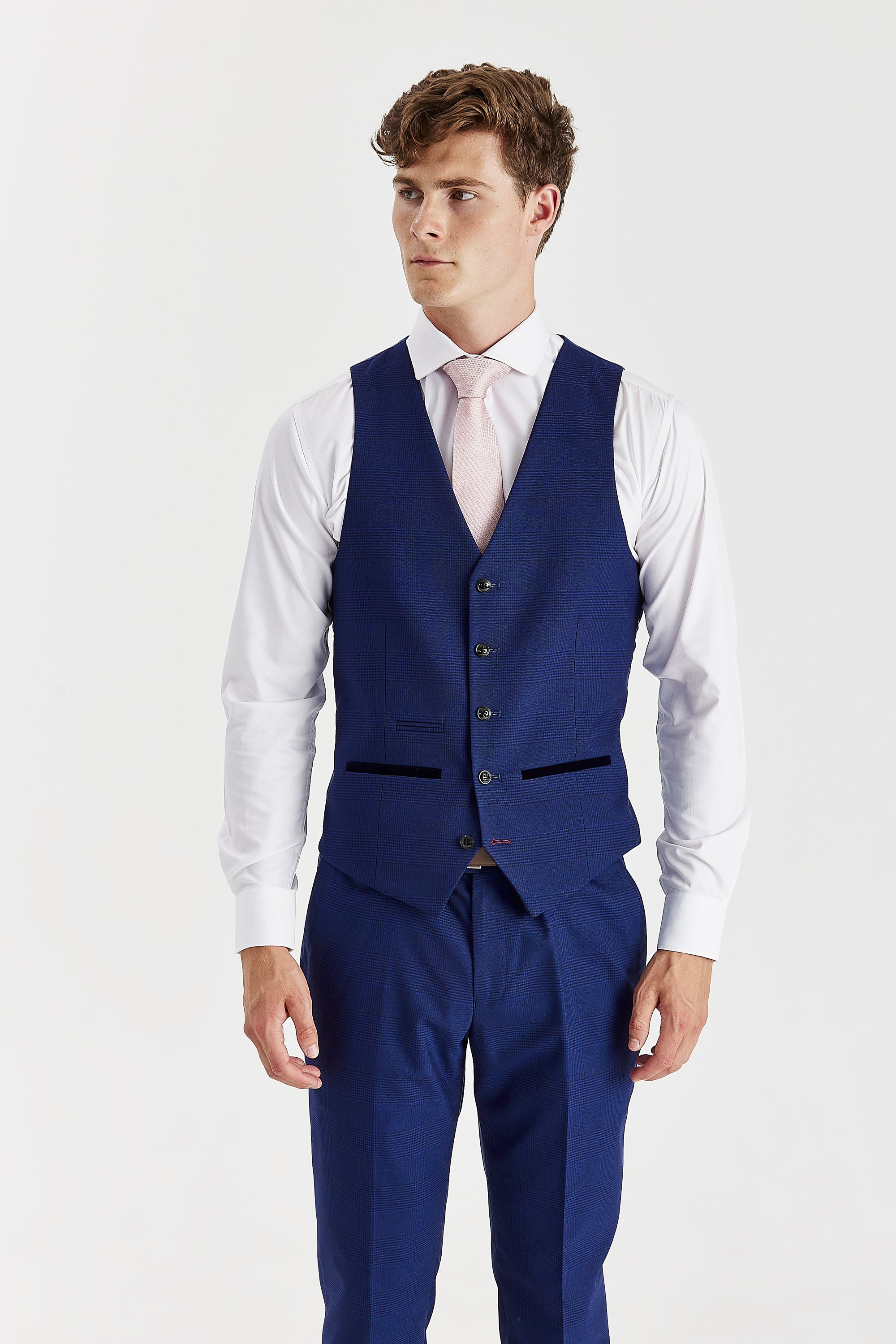 Mark Blue Check Three Piece Suit