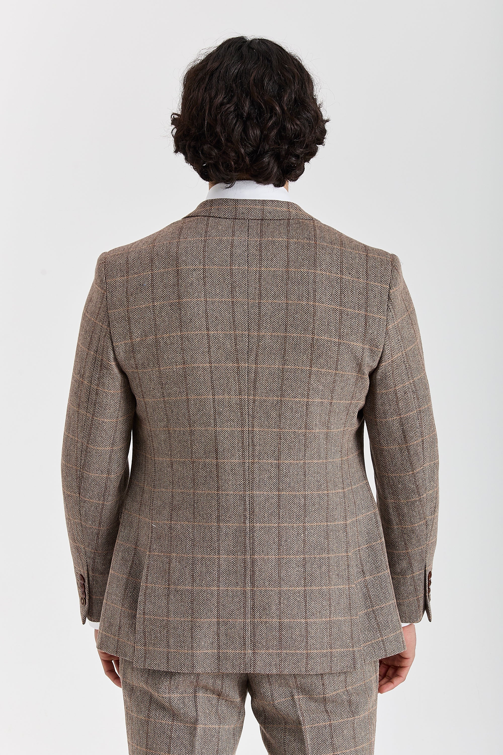 Harris- Men's Brown Herringbone Tweed Check Blazer