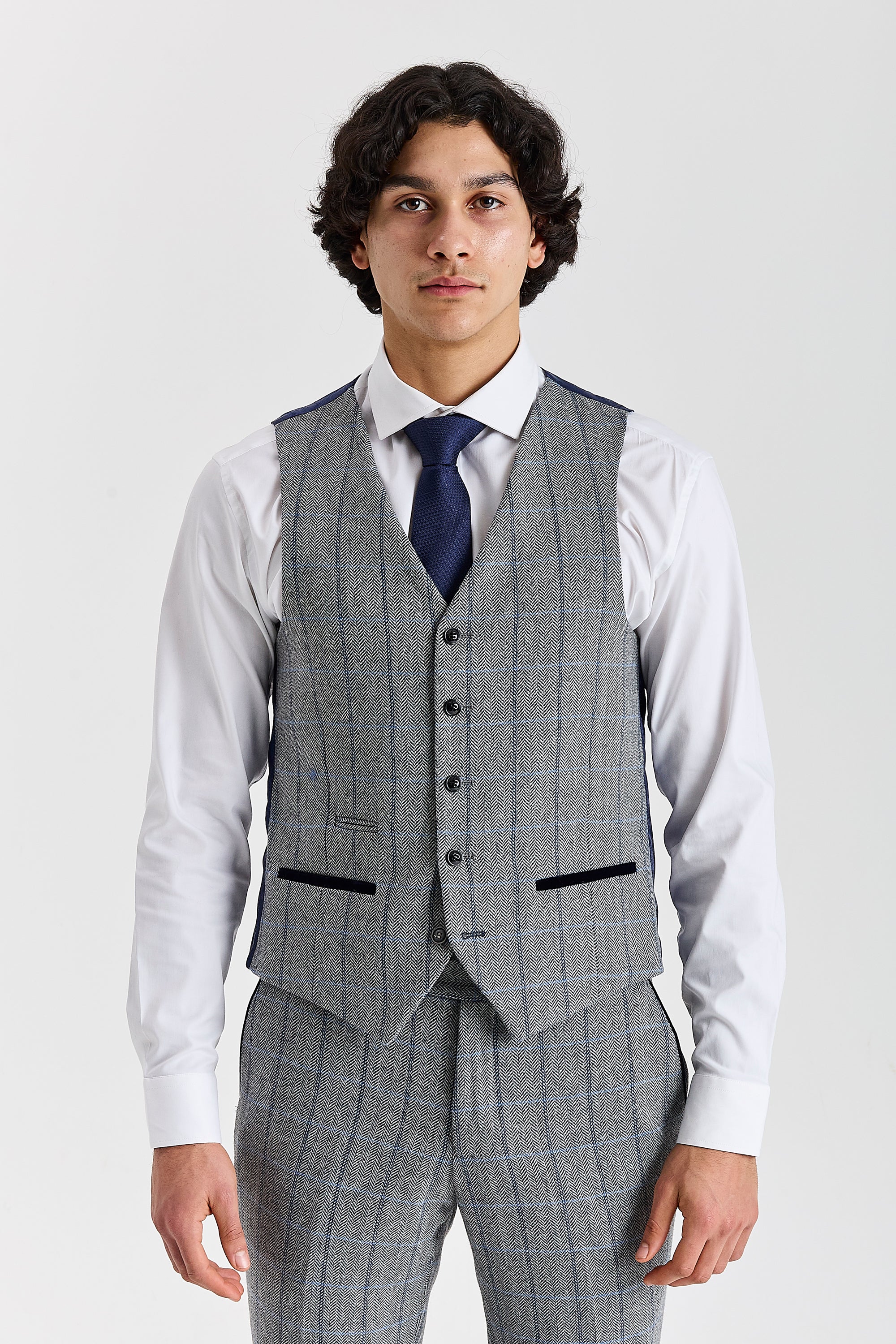 Harris Grey Herringbone Tweed Check Three Piece Suit
