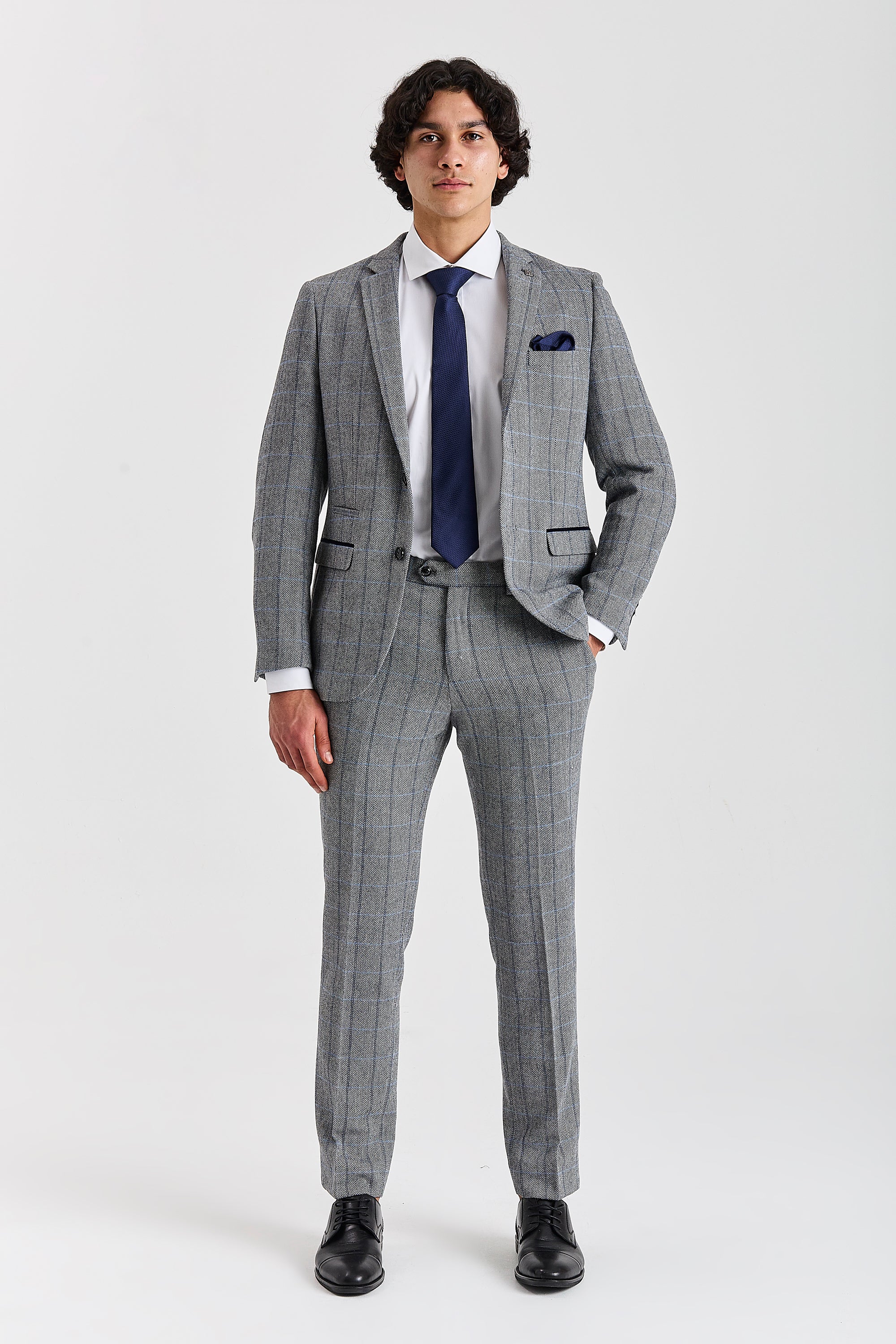Harris - Men's Grey Herringbone Tweed Check Blazer