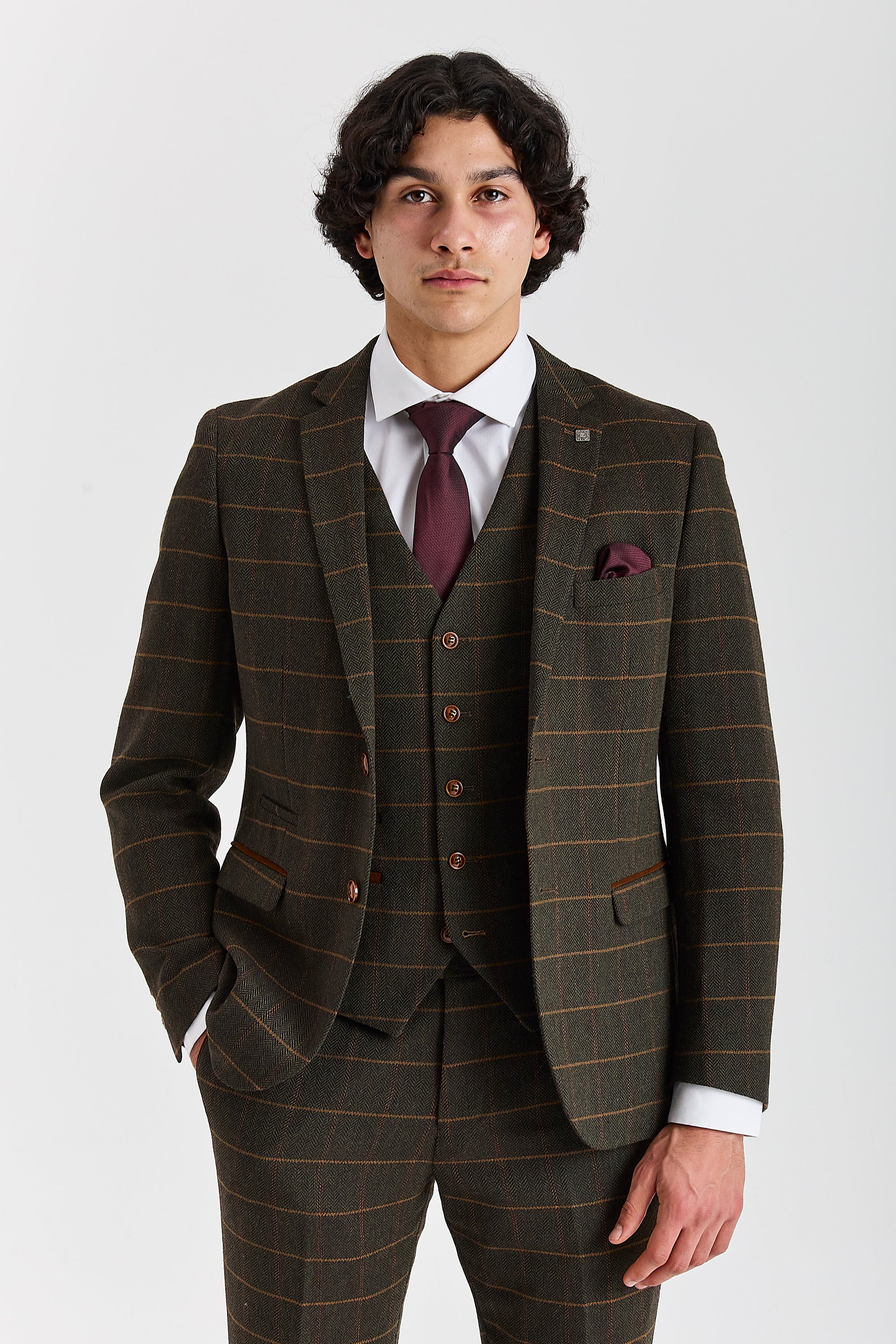 Harris Green Herringbone Tweed Check Three Piece Suit