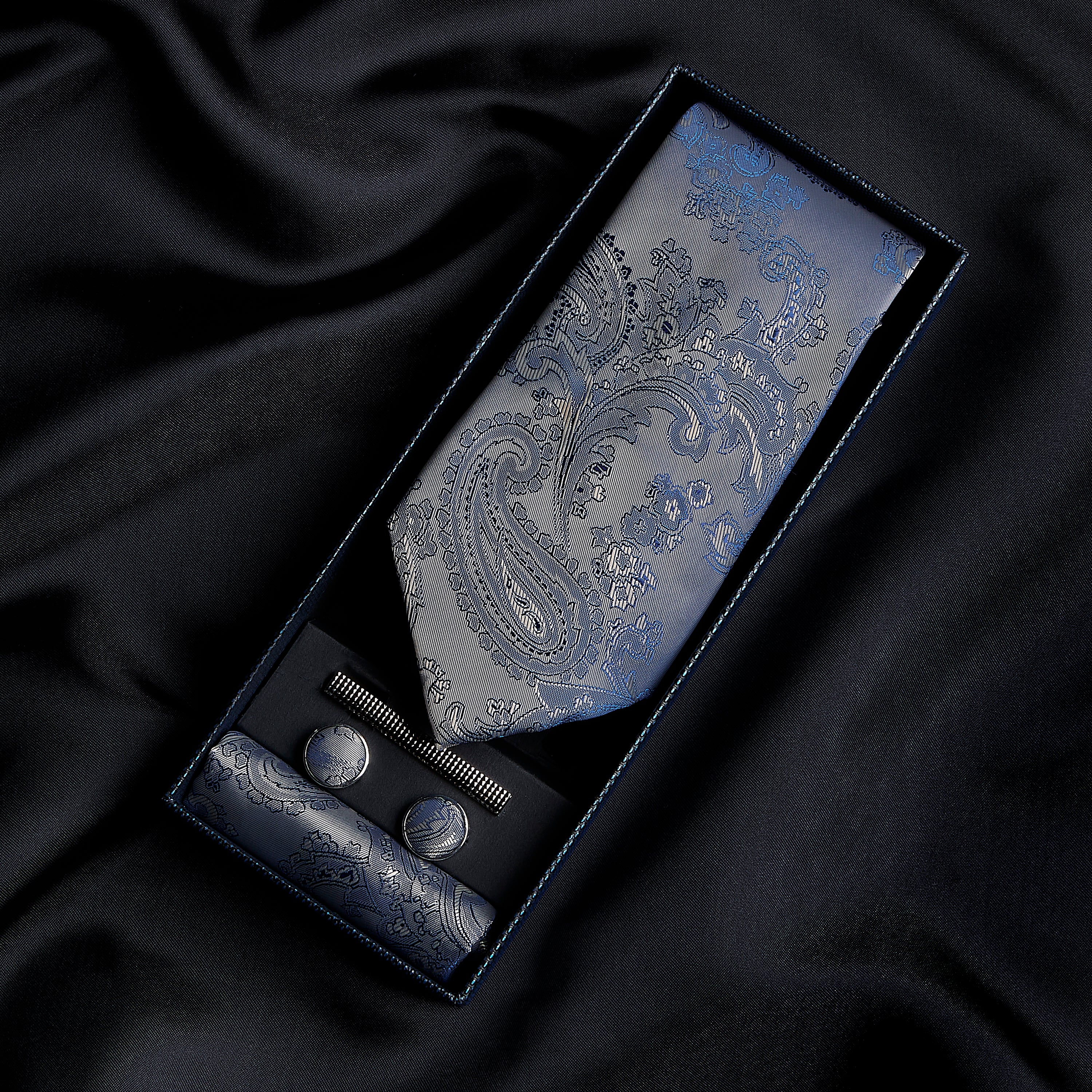 Paul Andrew - Silver & Blue Paisley Tie Set