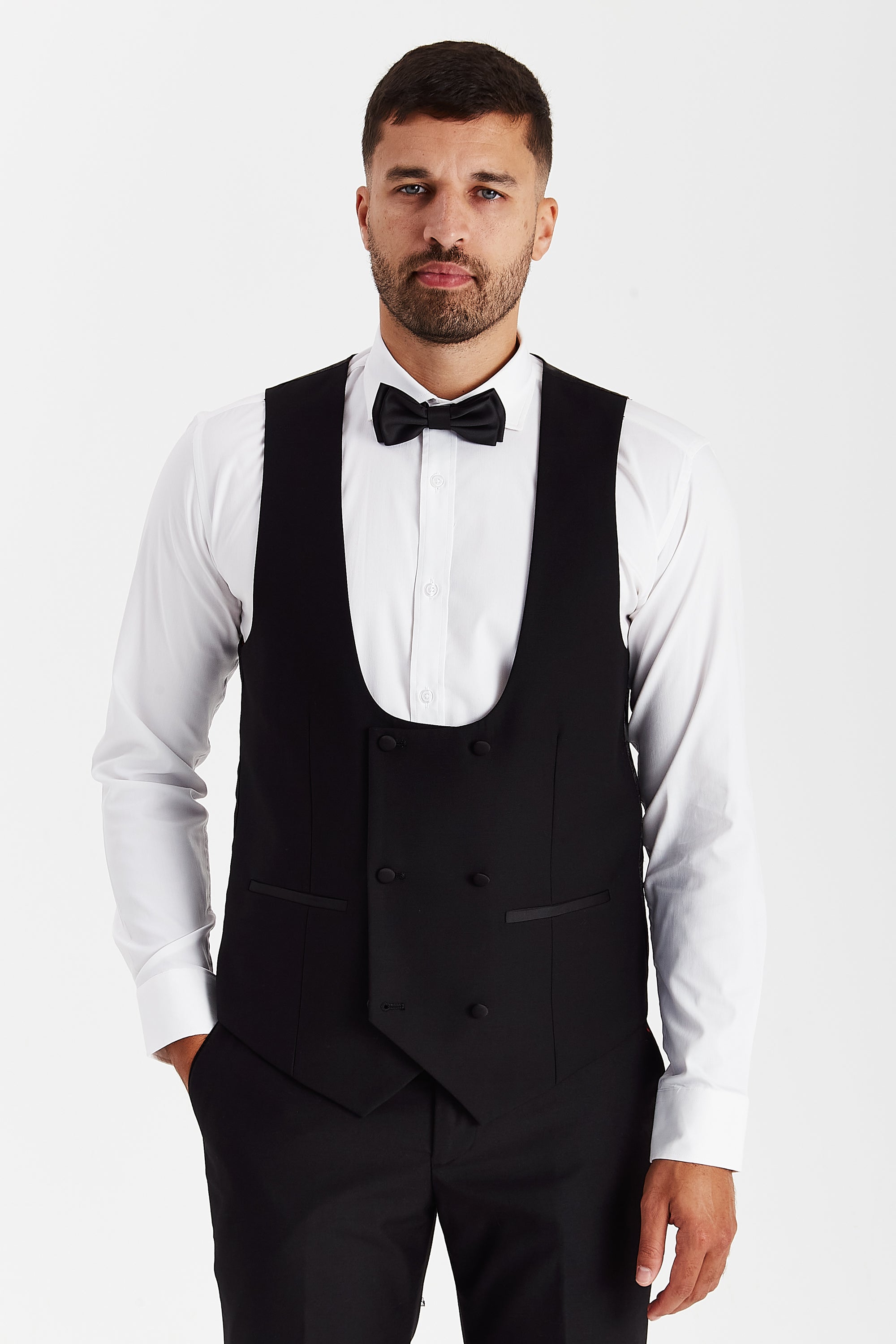 Ford - Men's Black Double-Breasted Waistcoat