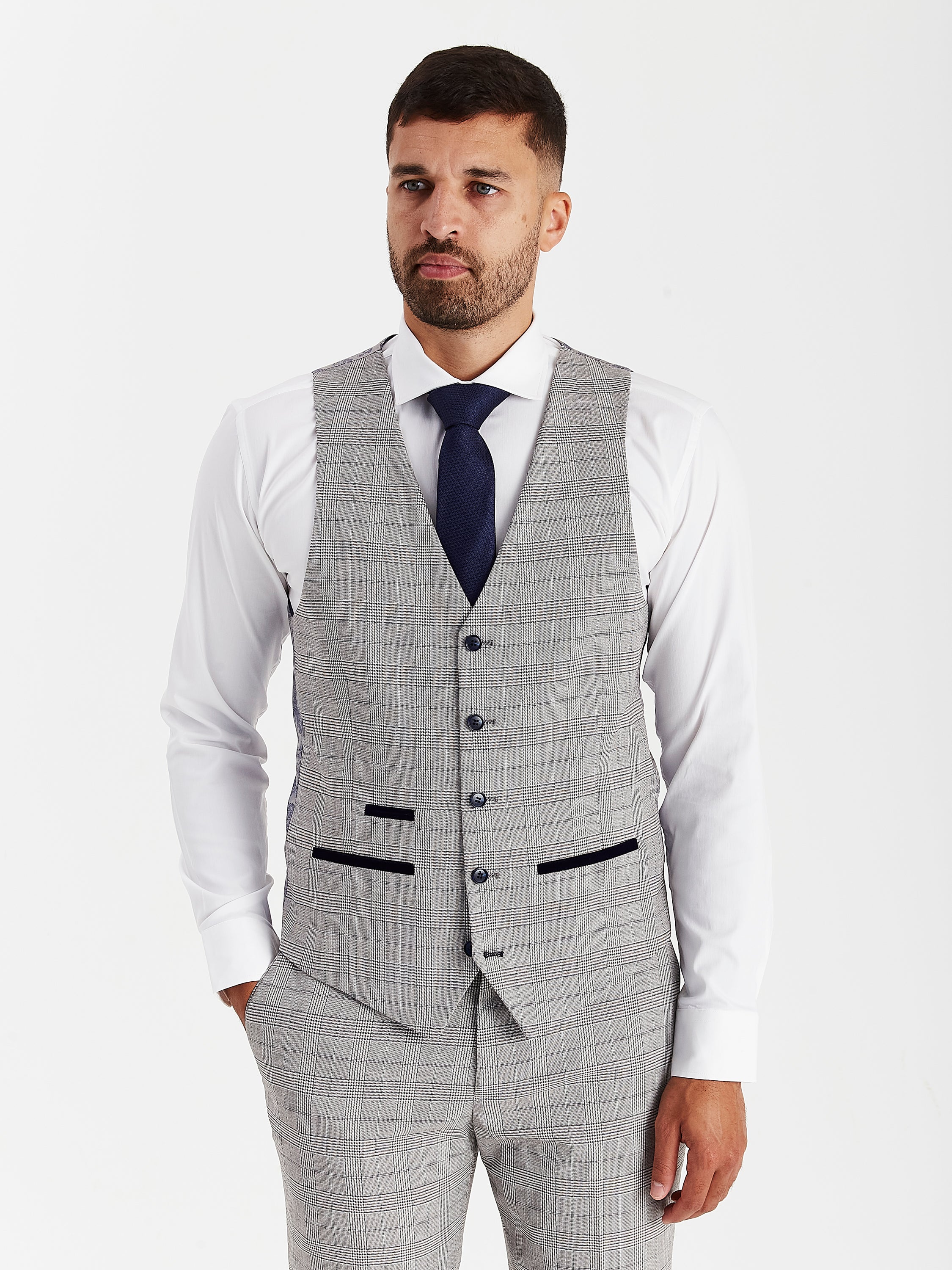 Hugo - Men's Grey Check Waistcoat