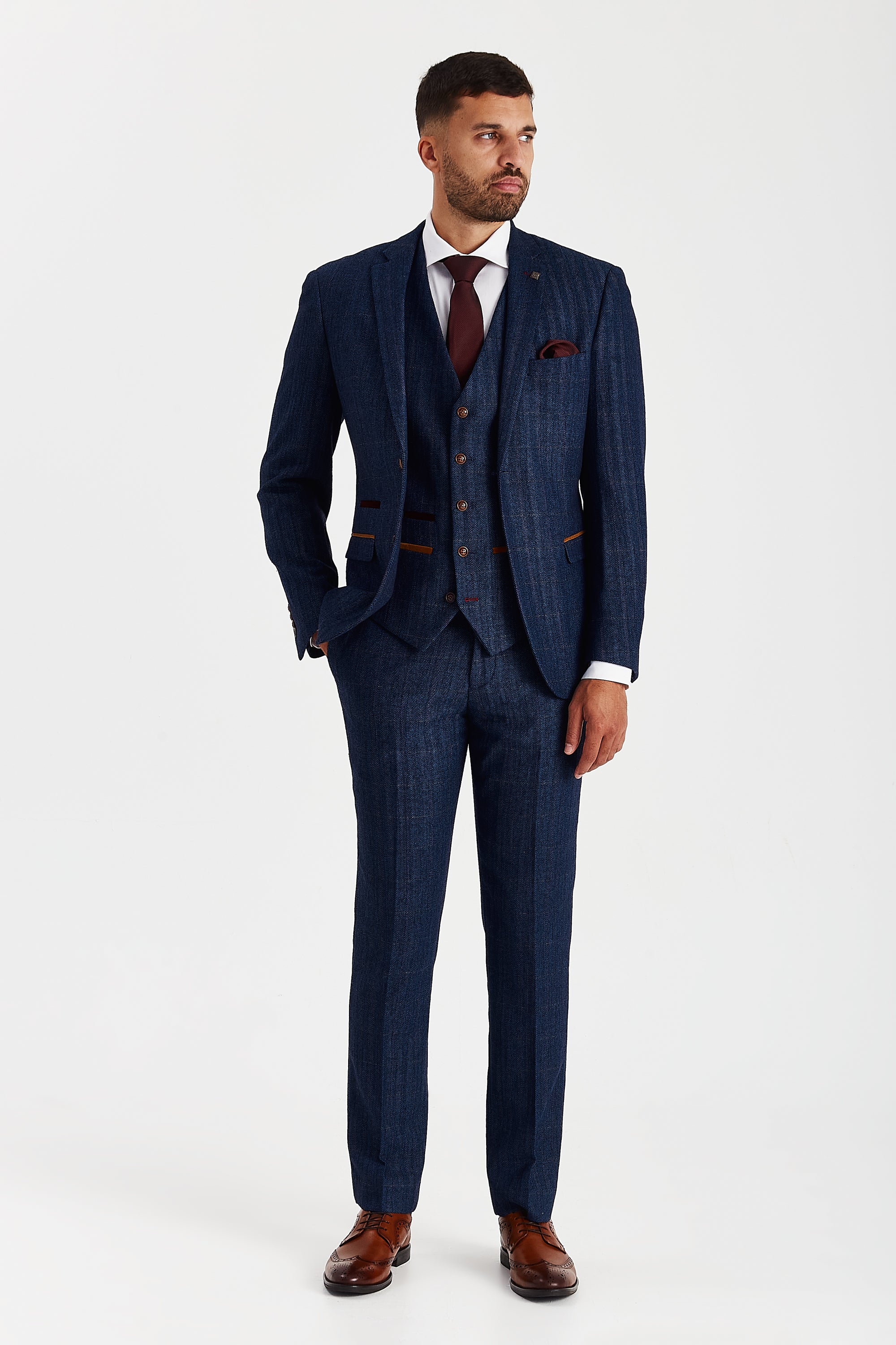 Scott Navy Tweed Check Three Piece Suit