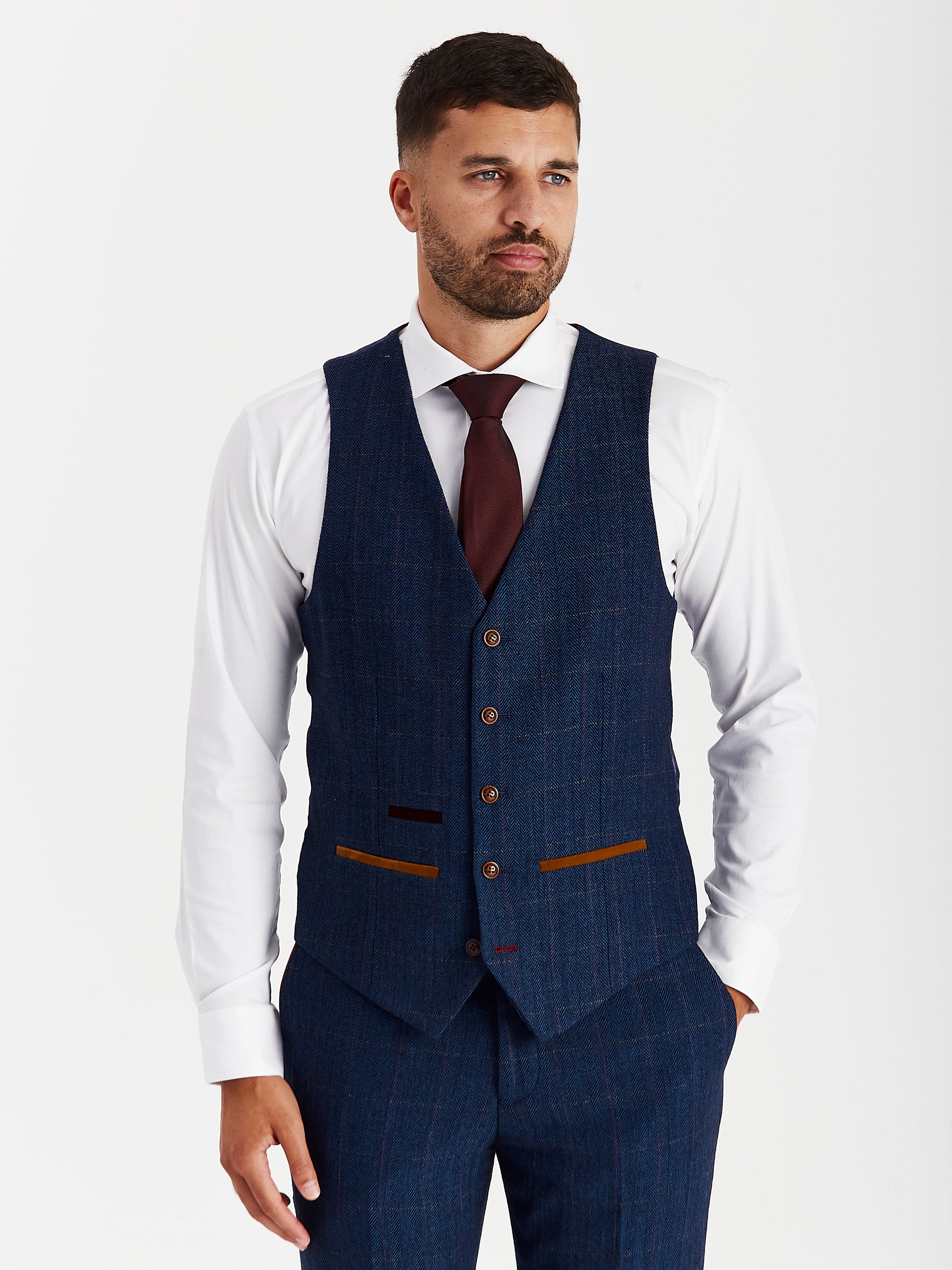 Scott - Men's Navy Tweed Waistcoat
