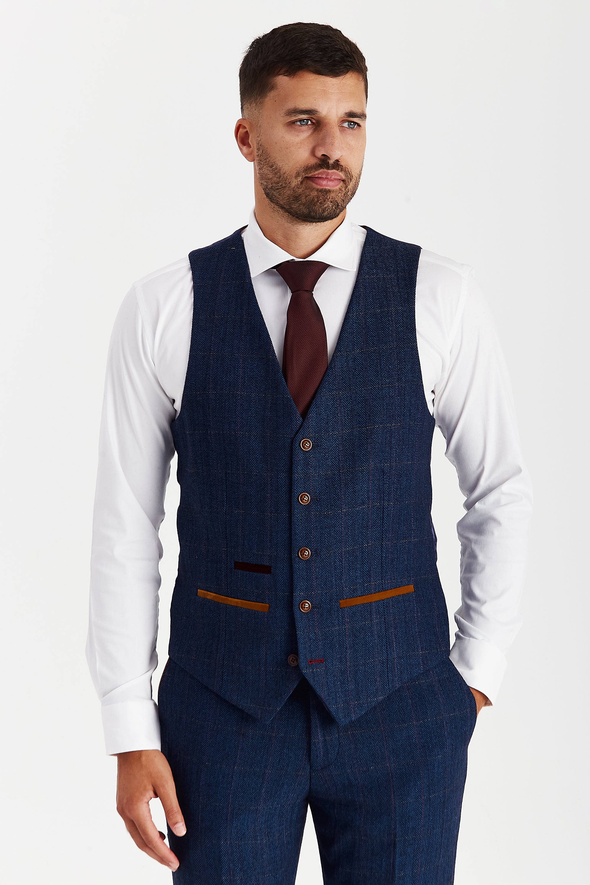 Scott - Men's Navy Tweed Waistcoat