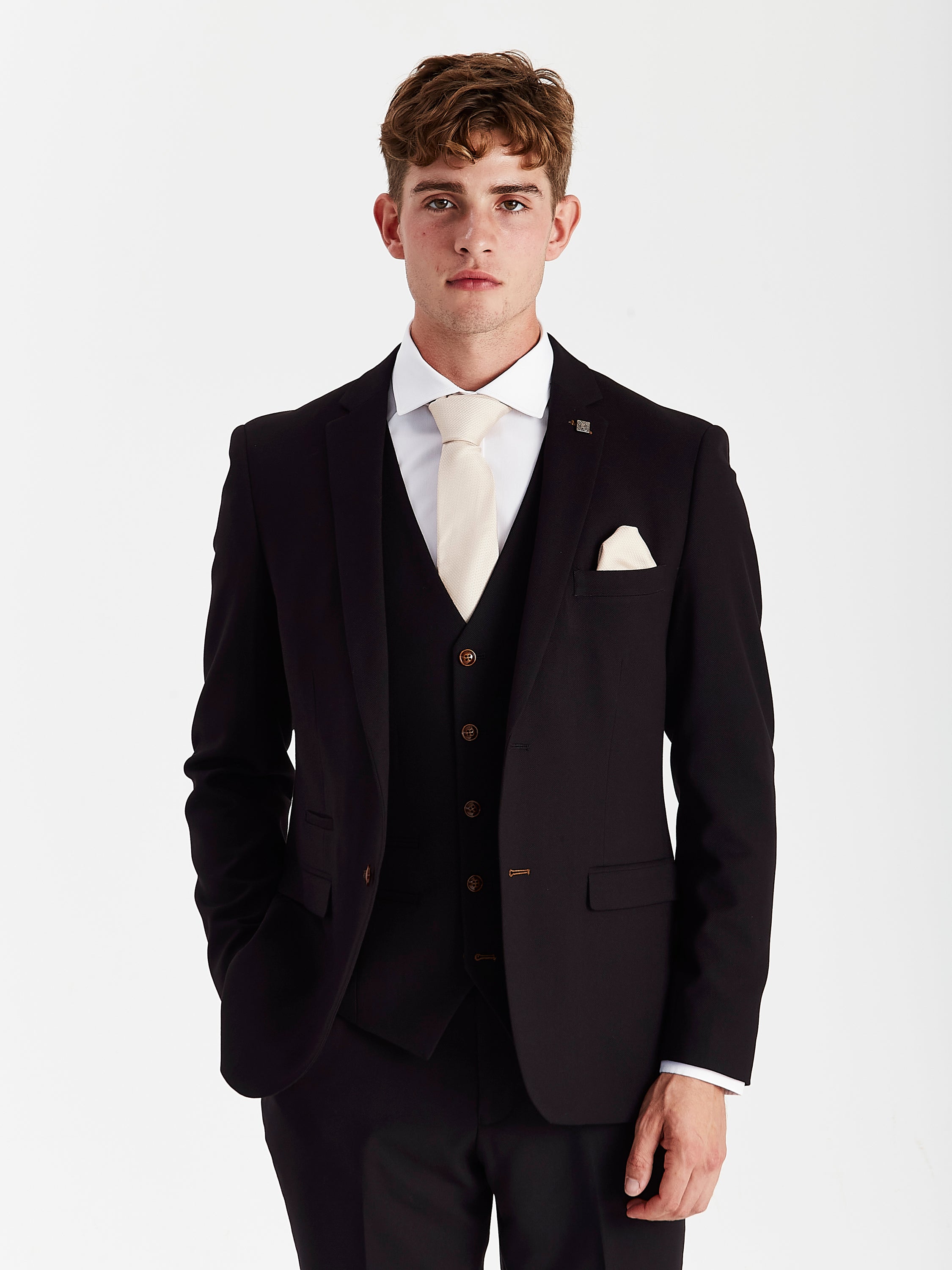 Mayfair Black Textured Three Piece Suit