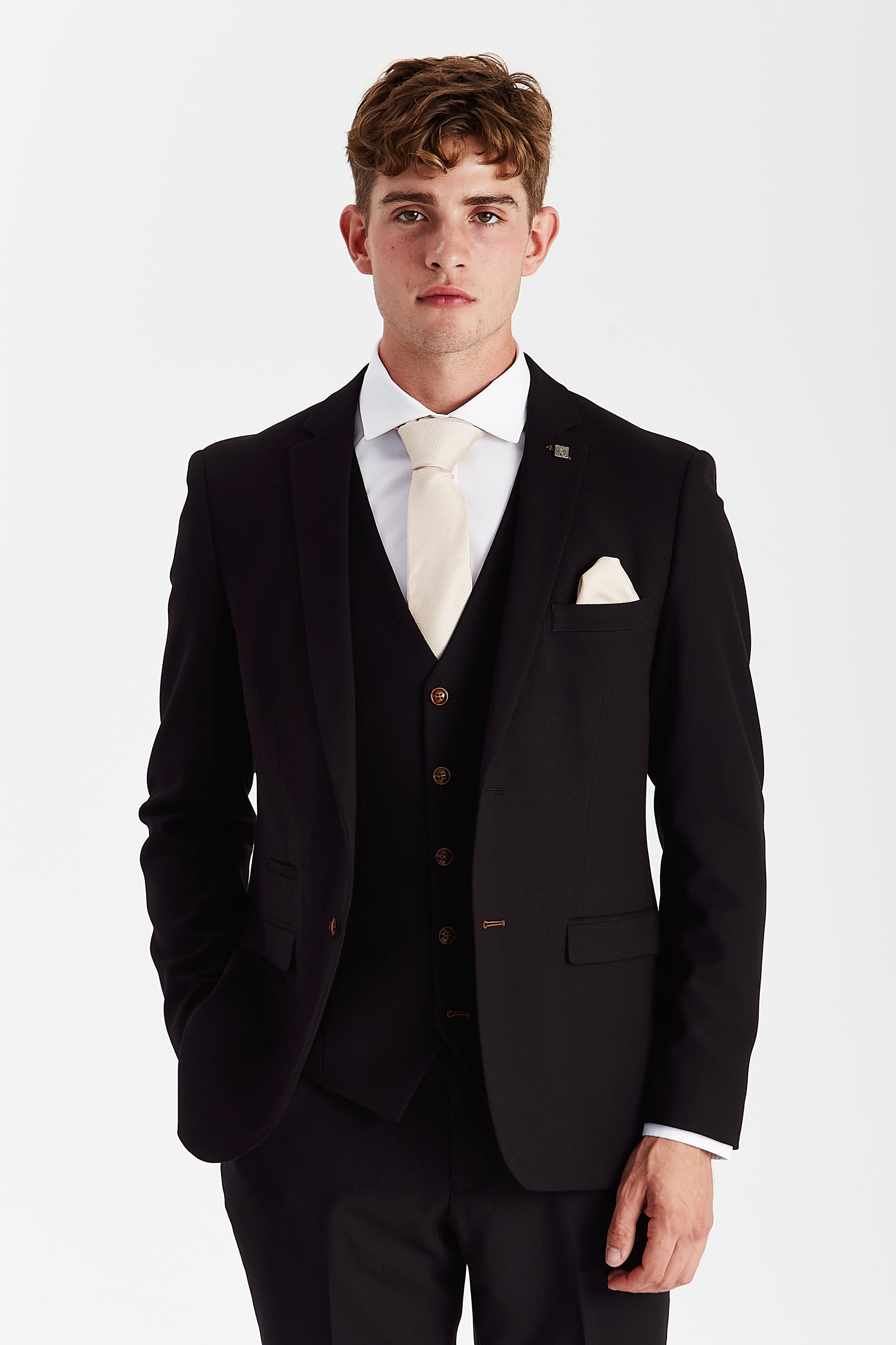 Mayfair Black Textured Three Piece Suit