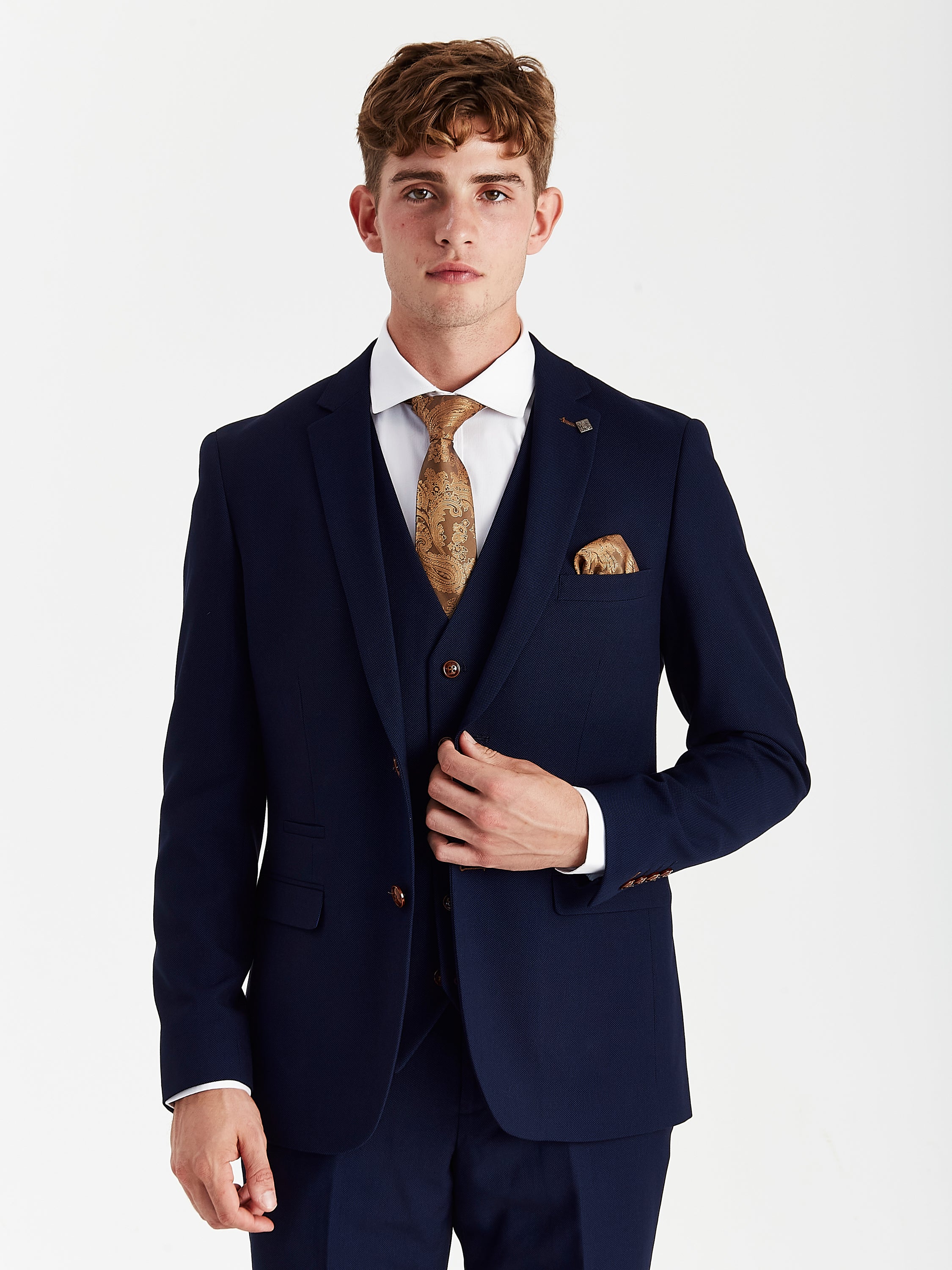 Mayfair Navy Textured Three Piece Suit
