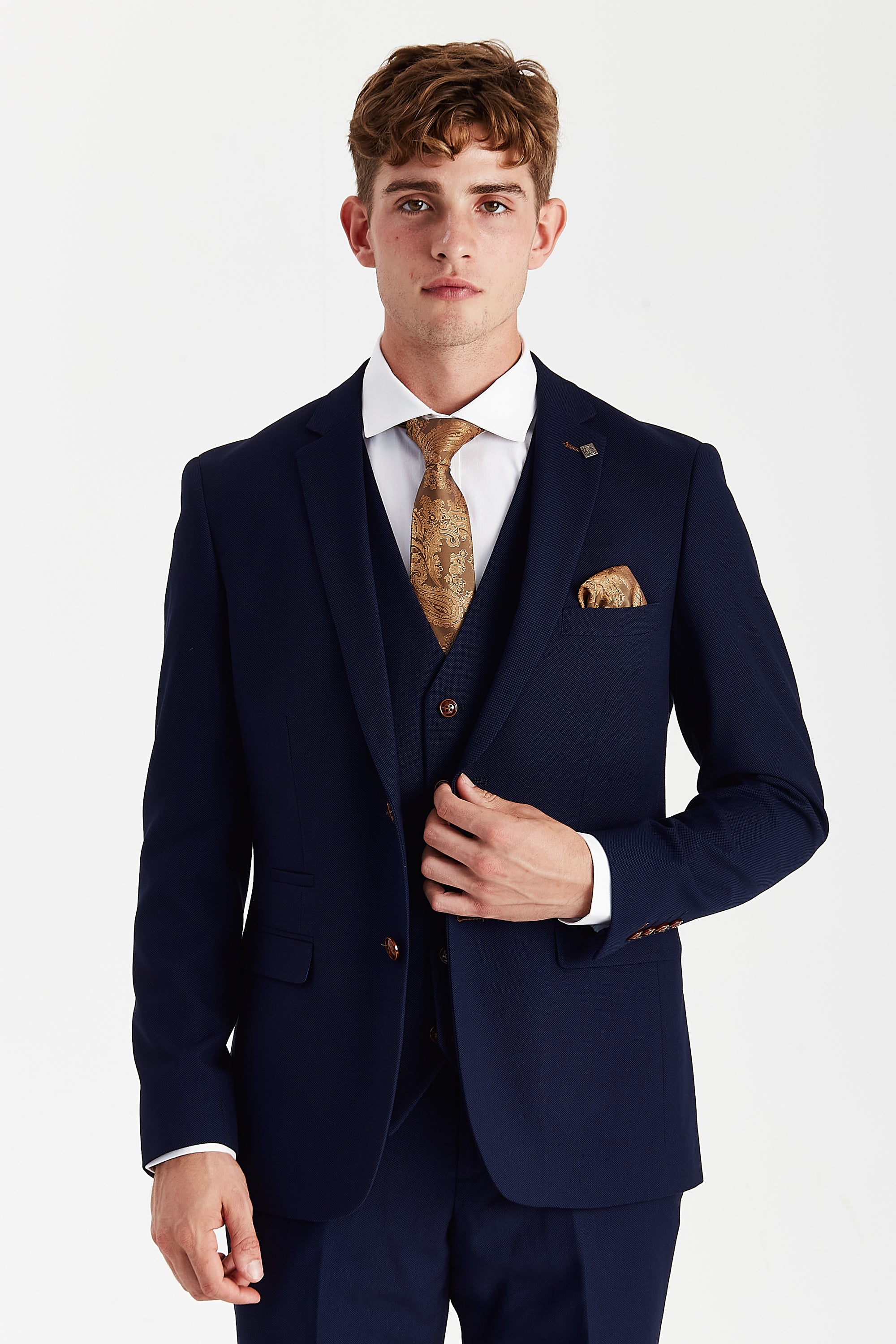 Mayfair Navy Textured Three Piece Suit