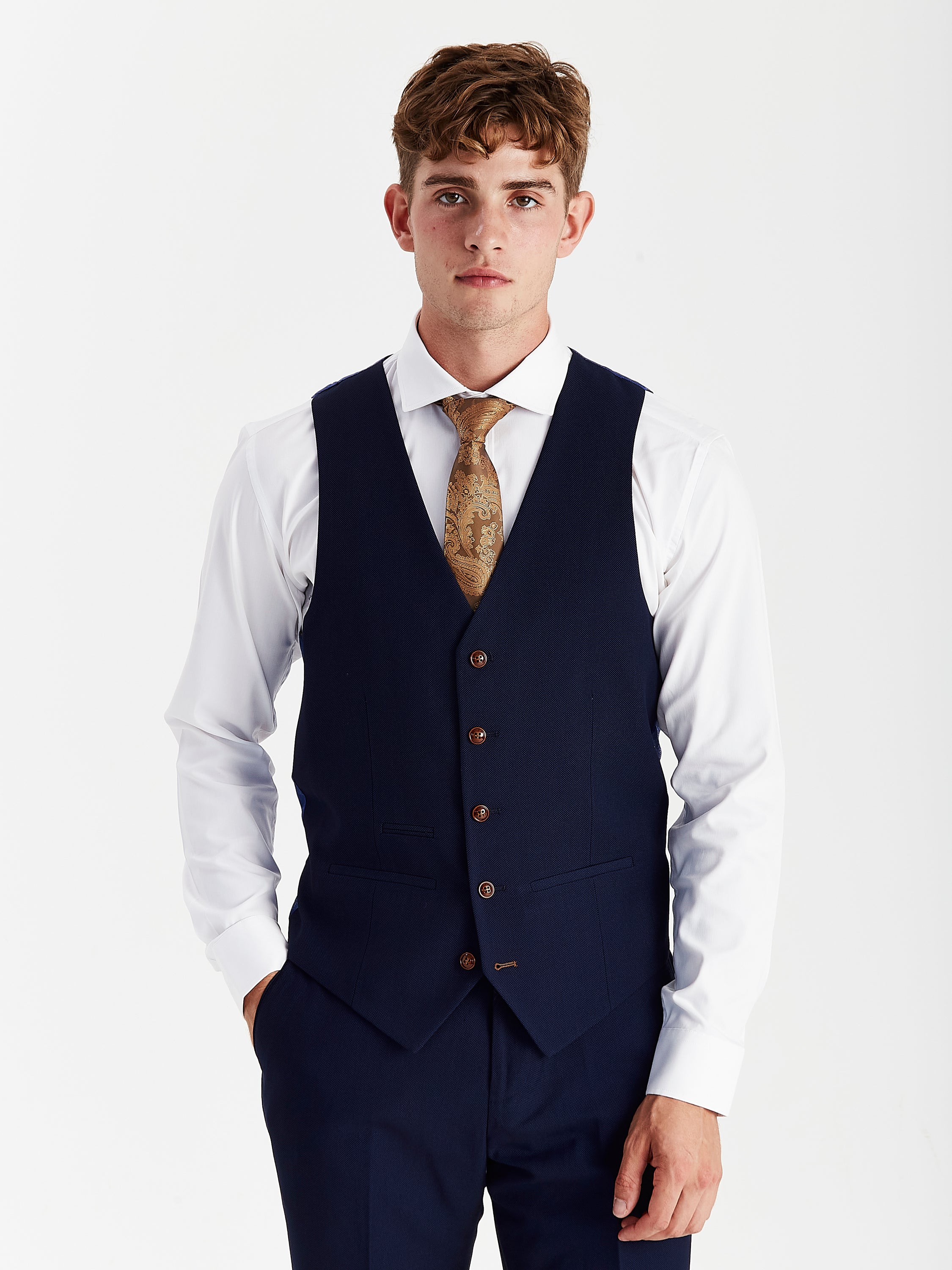 Mayfair - Men's Navy Textured Waistcoat