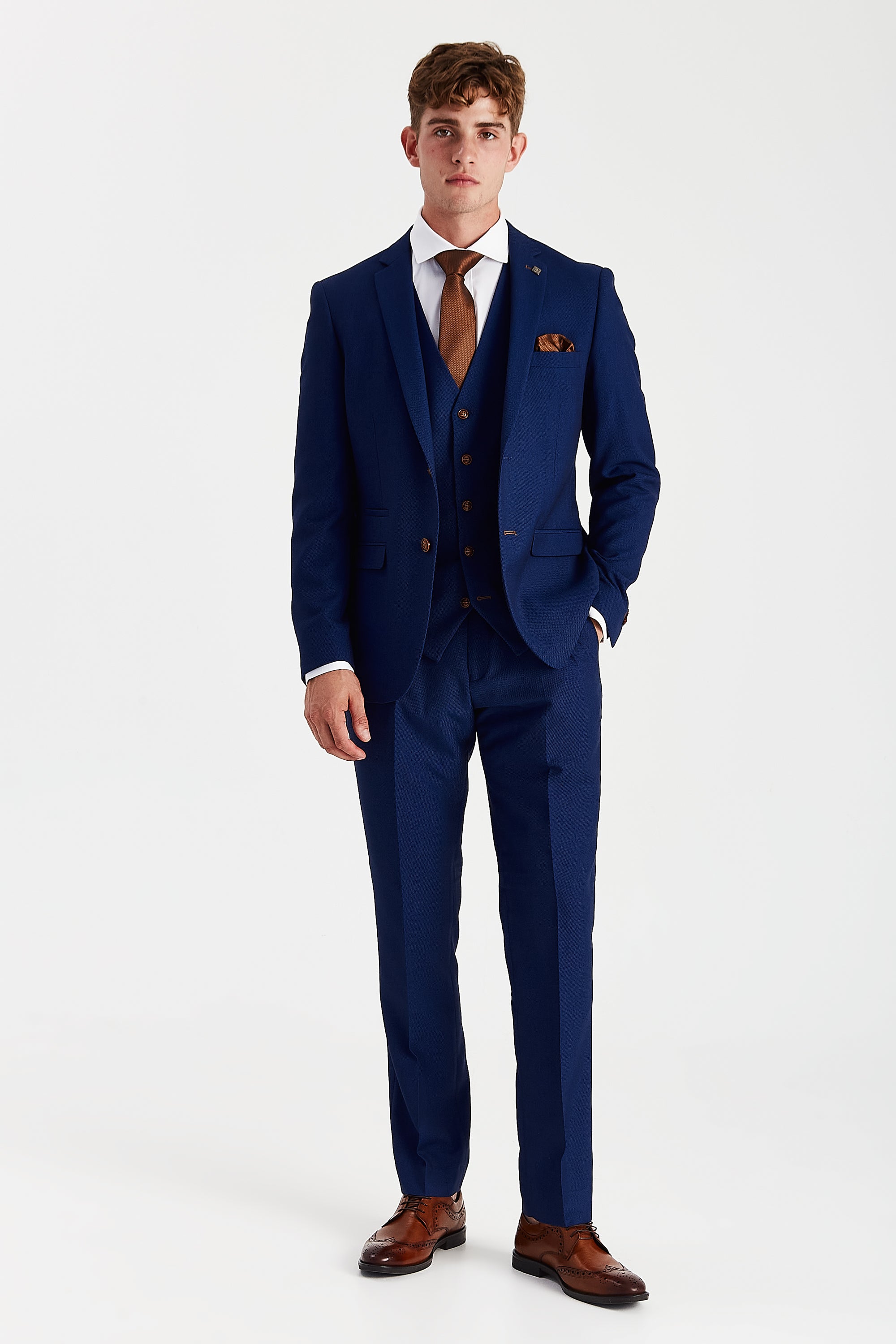 Mayfair Blue Textured Three Piece Suit