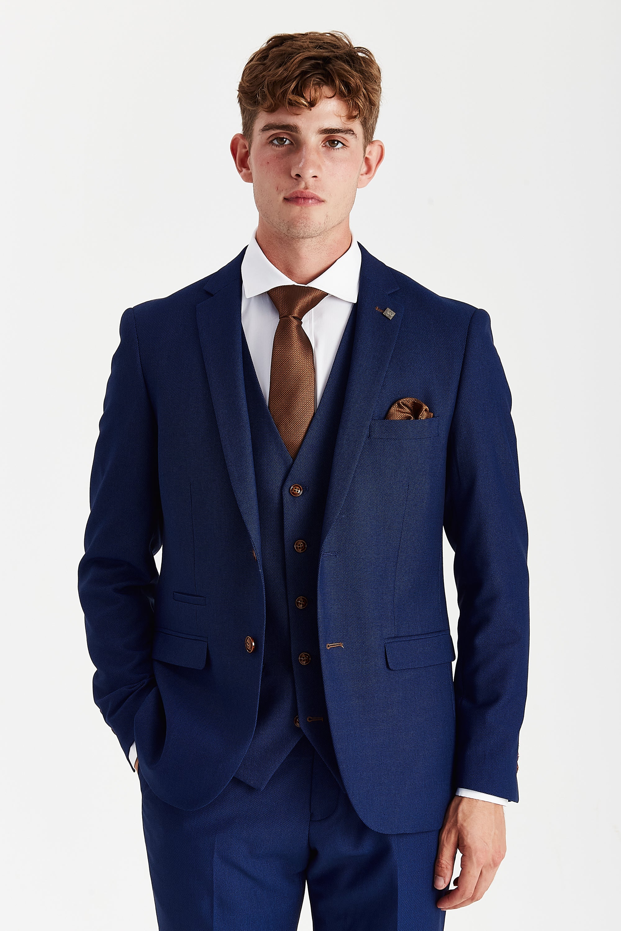 Mayfair Blue Textured Three Piece Suit