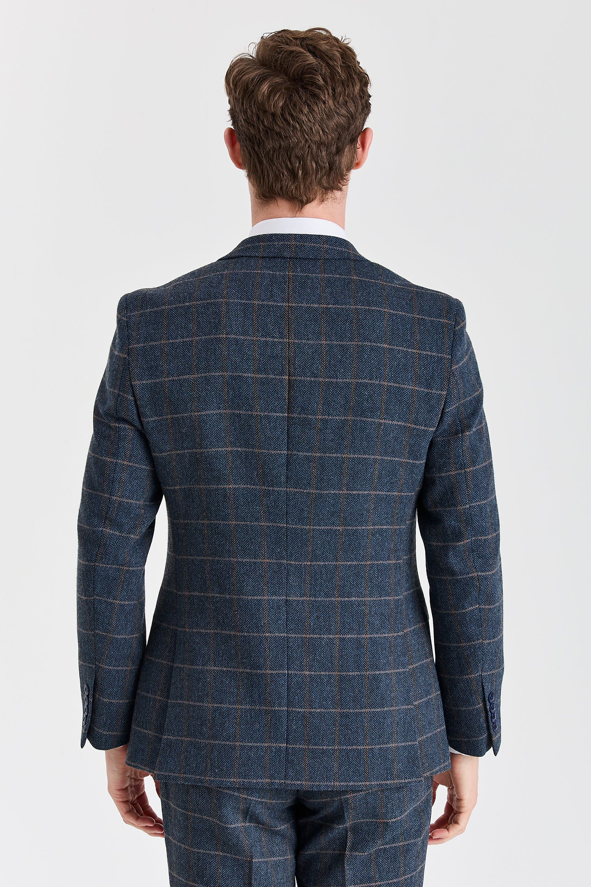 Harris Navy Herringbone Tweed Check Three Piece Suit