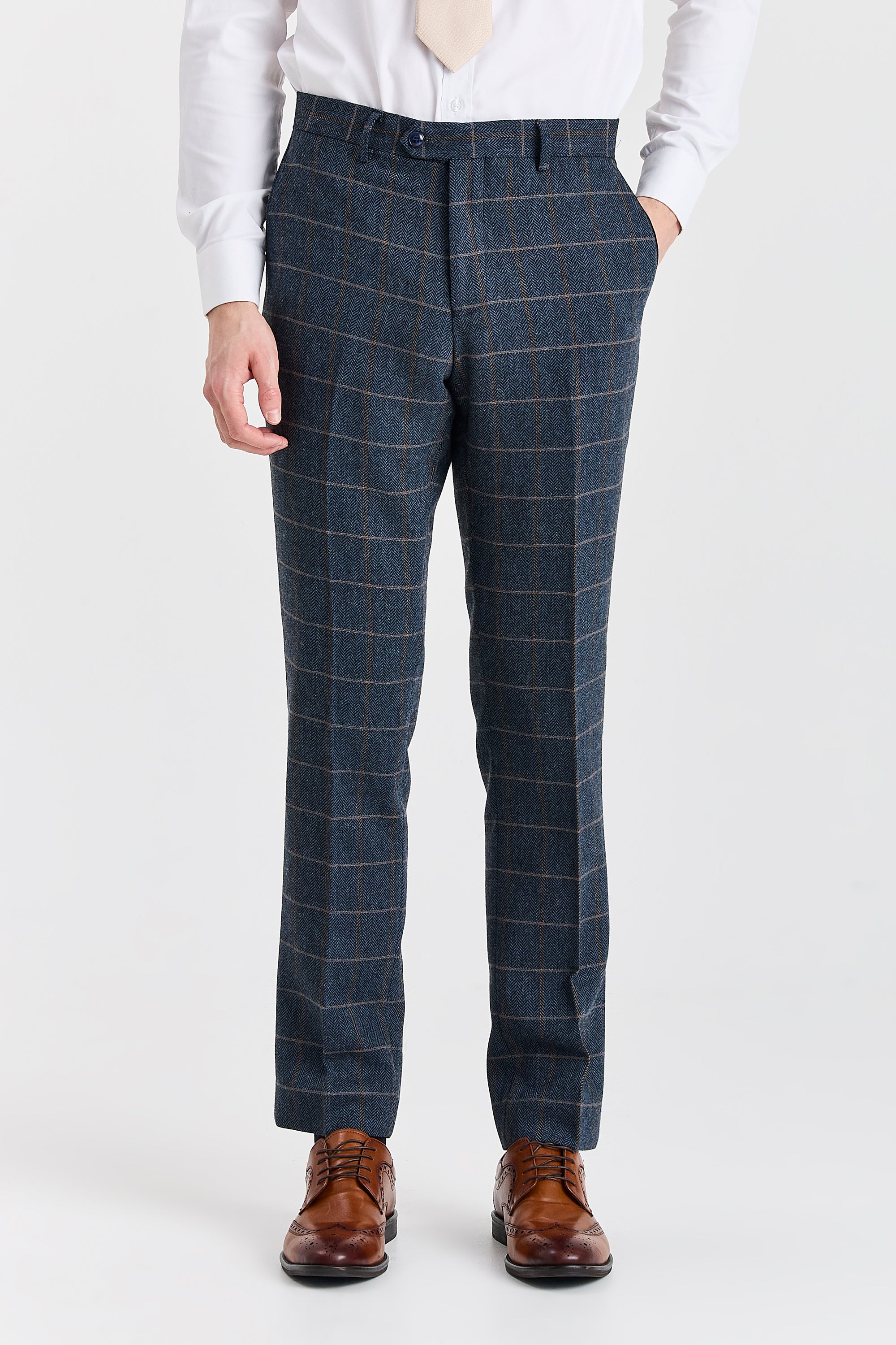 Harris - Men's Navy Tweed Check Trousers