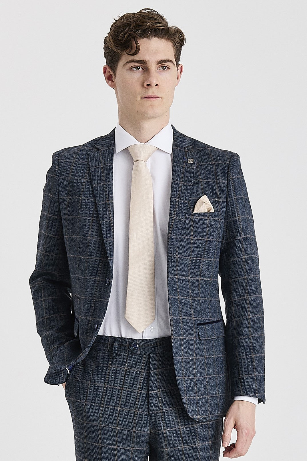 Harris Navy Herringbone Tweed Check Two Piece Suit
