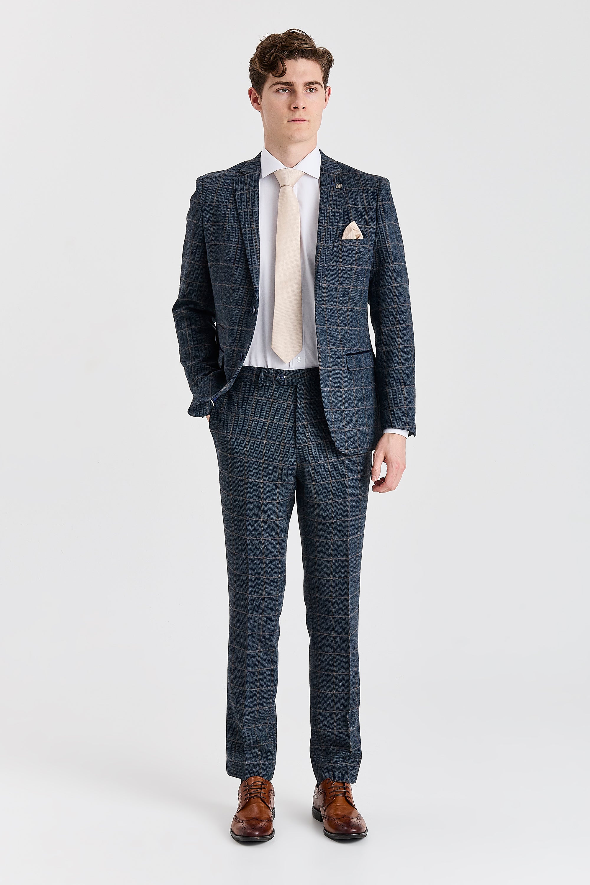 Harris Navy Herringbone Tweed Check Two Piece Suit