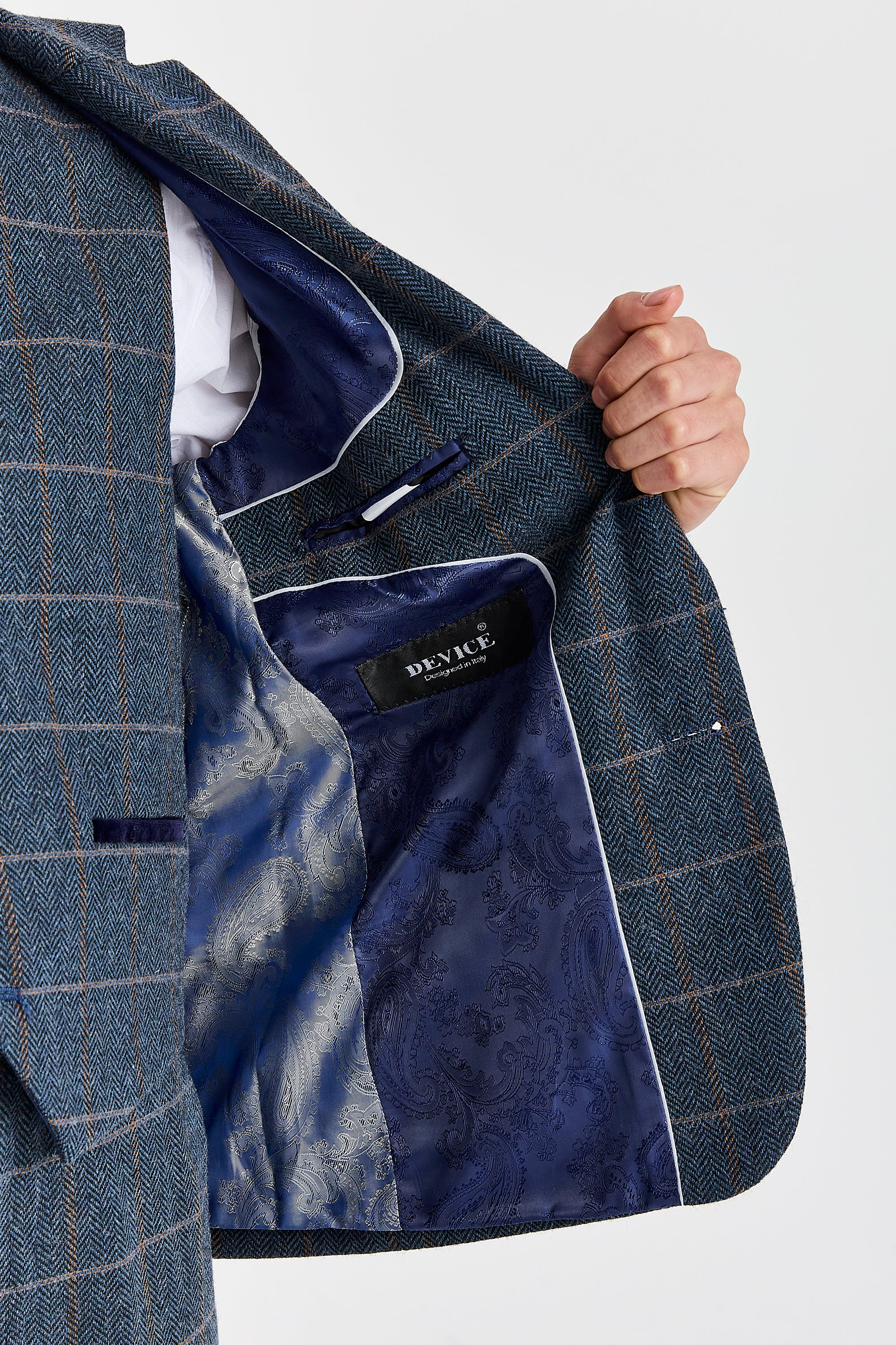 Harris - Men's Navy Herringbone Tweed Check Blazer