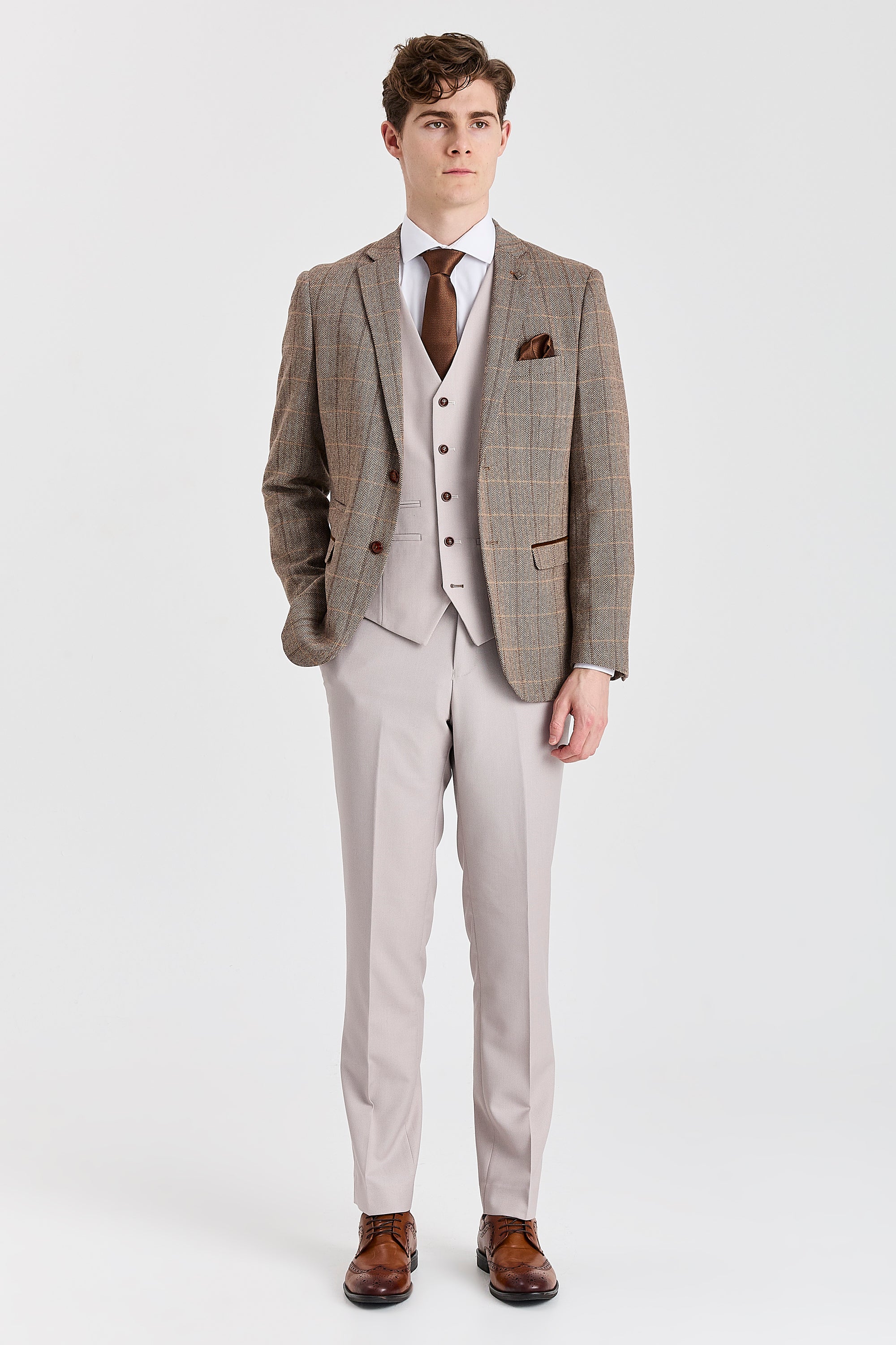 Harris Brown Tweed Blazer With Mayfair Stone Waistcoat And Trousers
