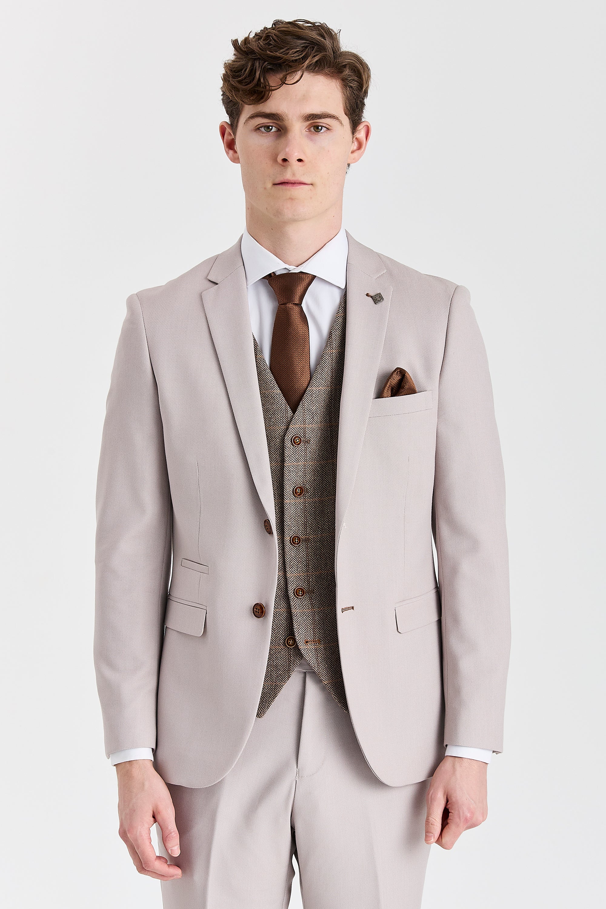 Mayfair Stone Textured Suit With Harris Brown Tweed Waistcoat