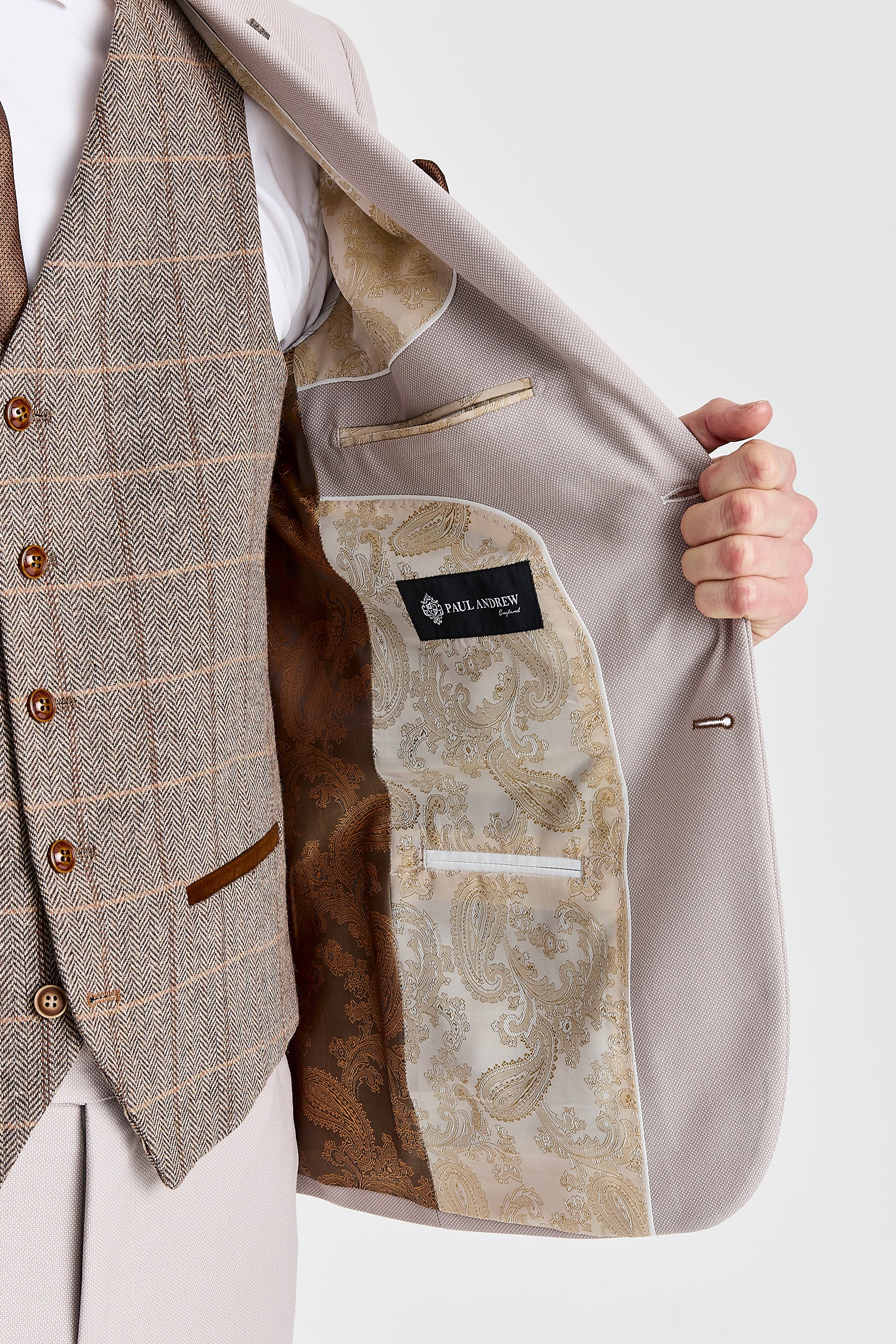 Mayfair Stone Textured Suit With Harris Brown Tweed Waistcoat