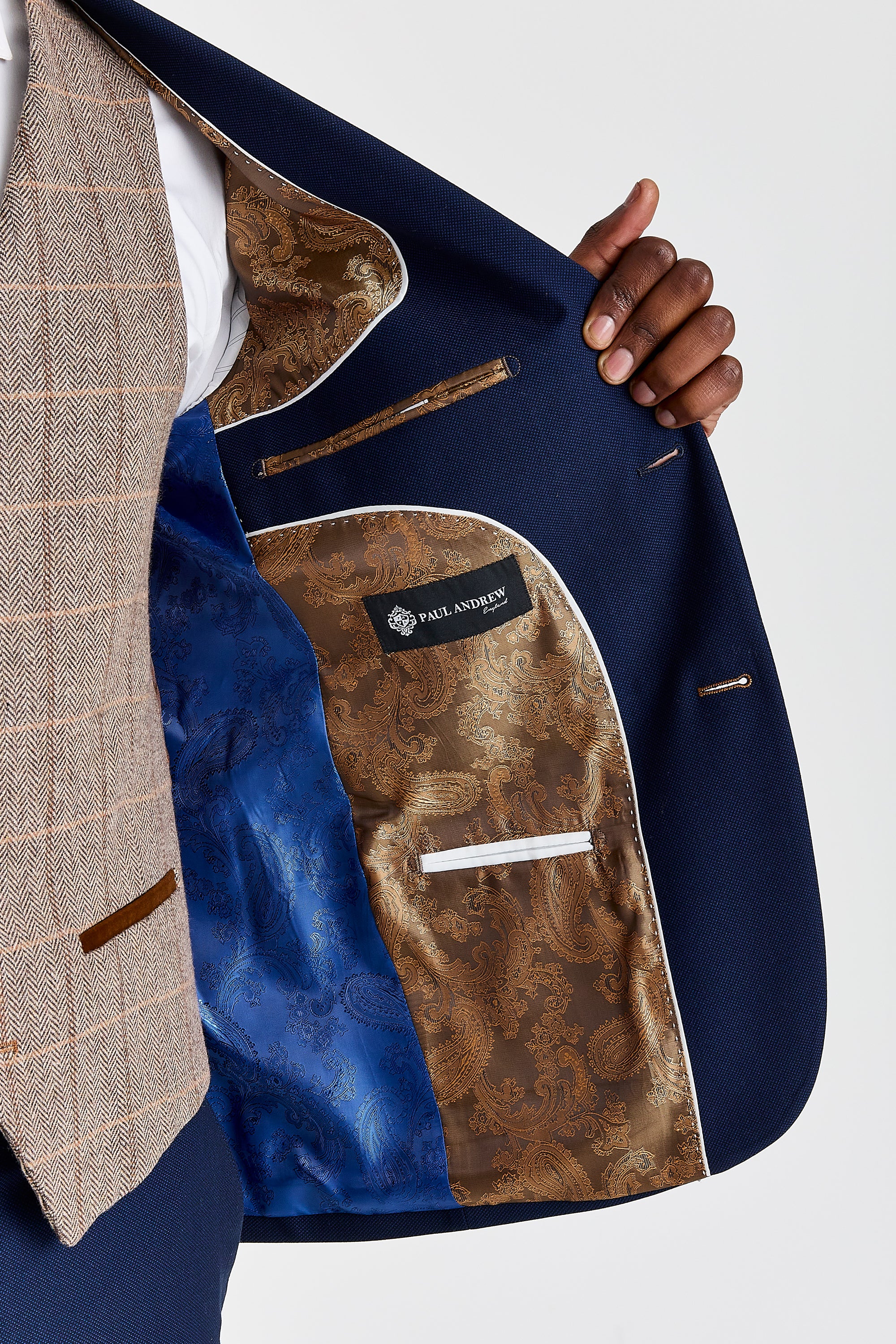 Mayfair Navy Textured Suit with Harris Brown Tweed Waistcoat