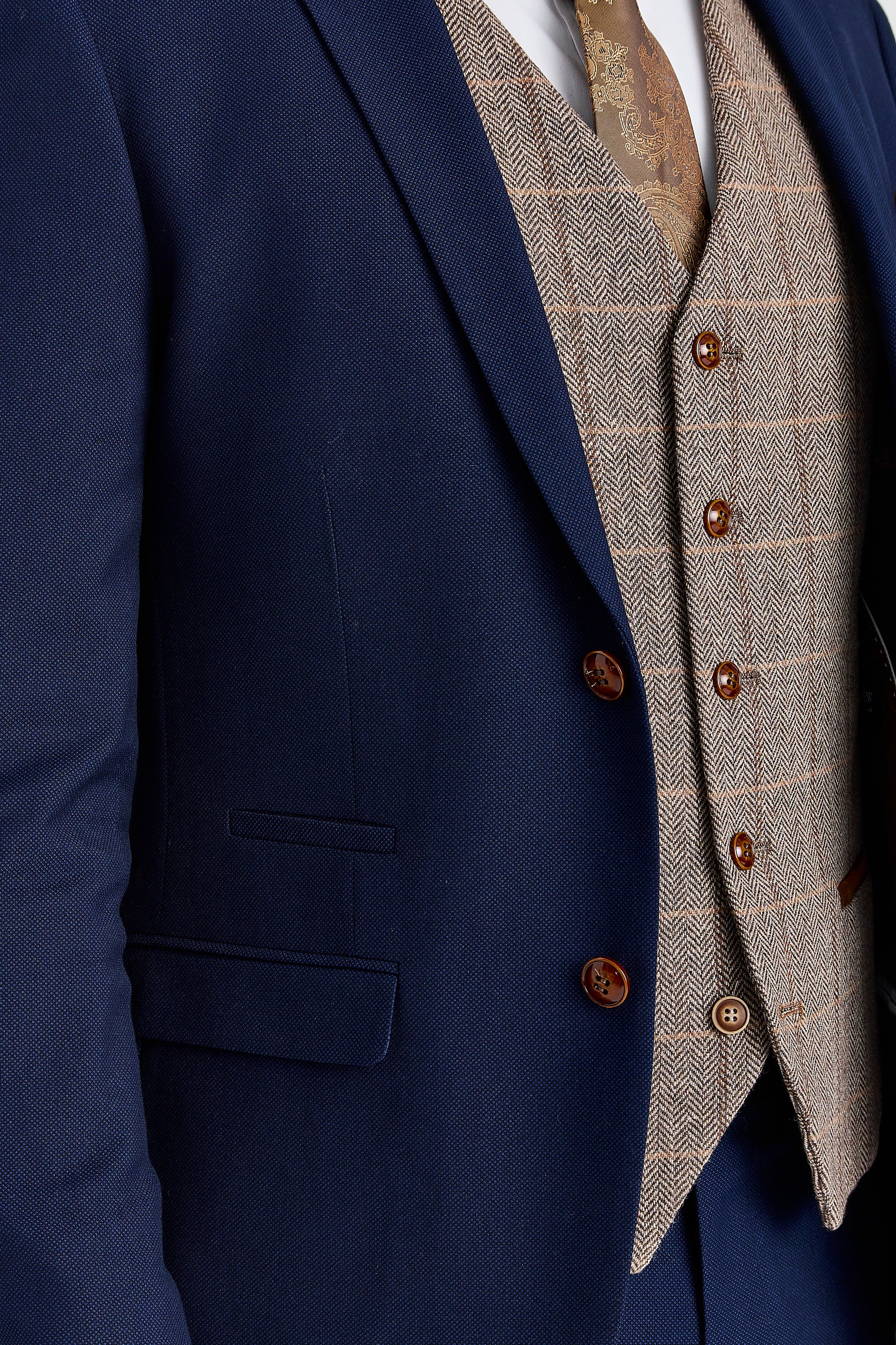 Mayfair Navy Textured Suit with Harris Brown Tweed Waistcoat