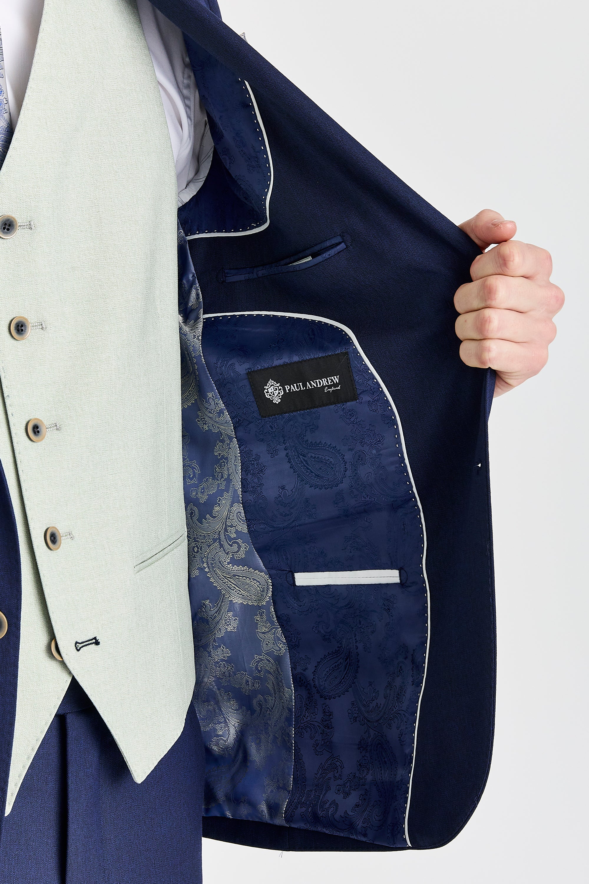 Belmont Navy Suit with Belmont Sage Waistcoat