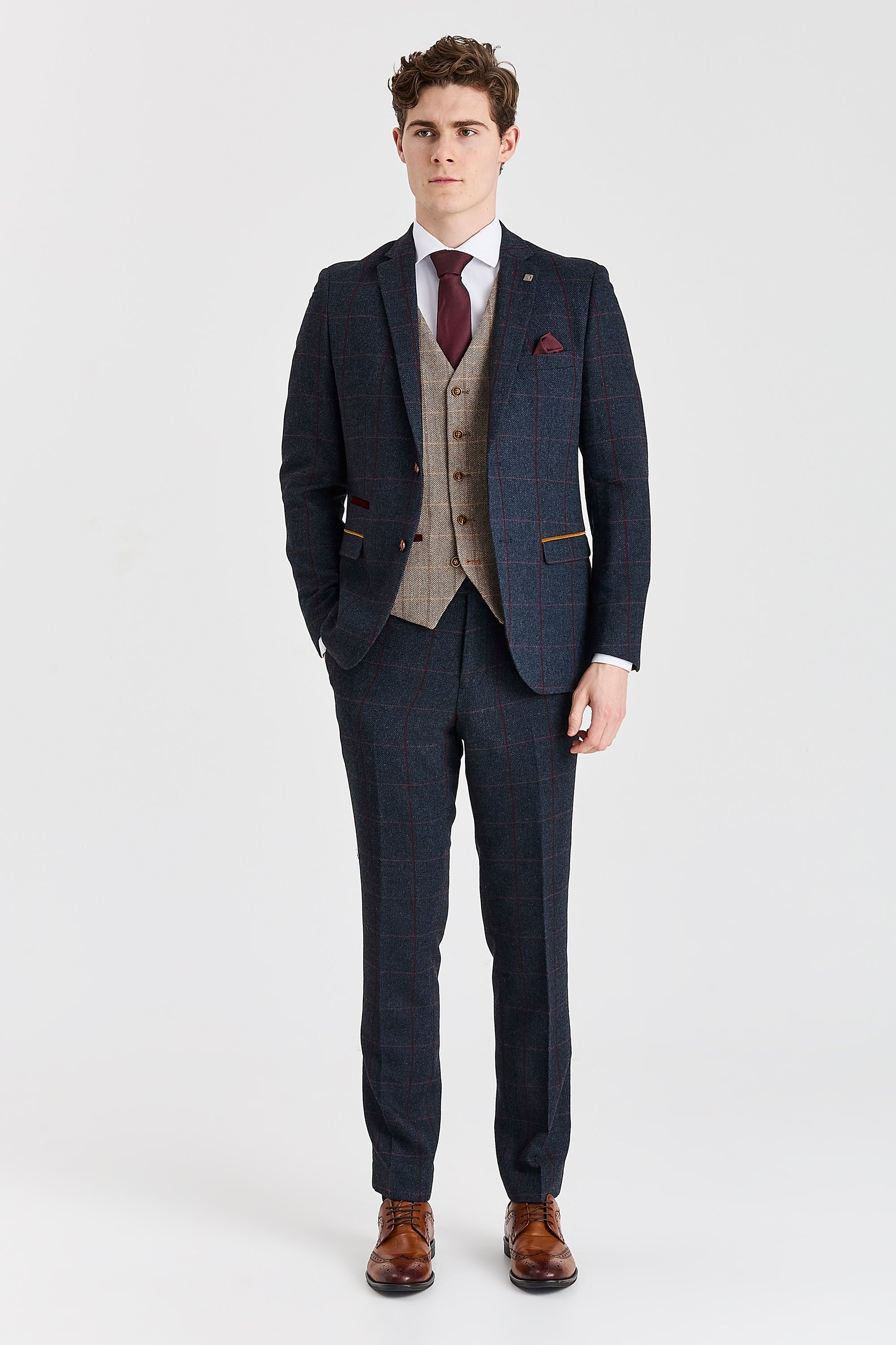 Madrid Navy Suit with Harris Brown Tweed Waistcoat