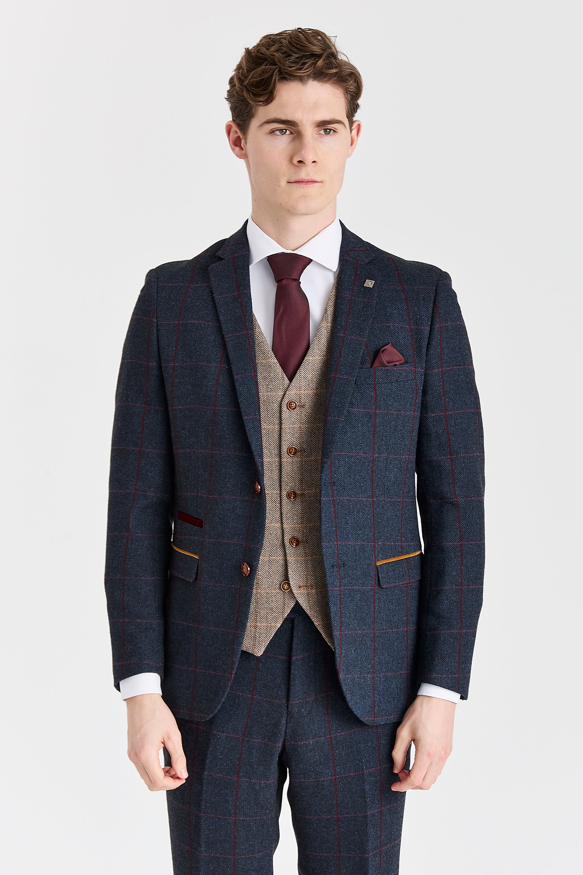 Madrid Navy Suit with Harris Brown Tweed Waistcoat