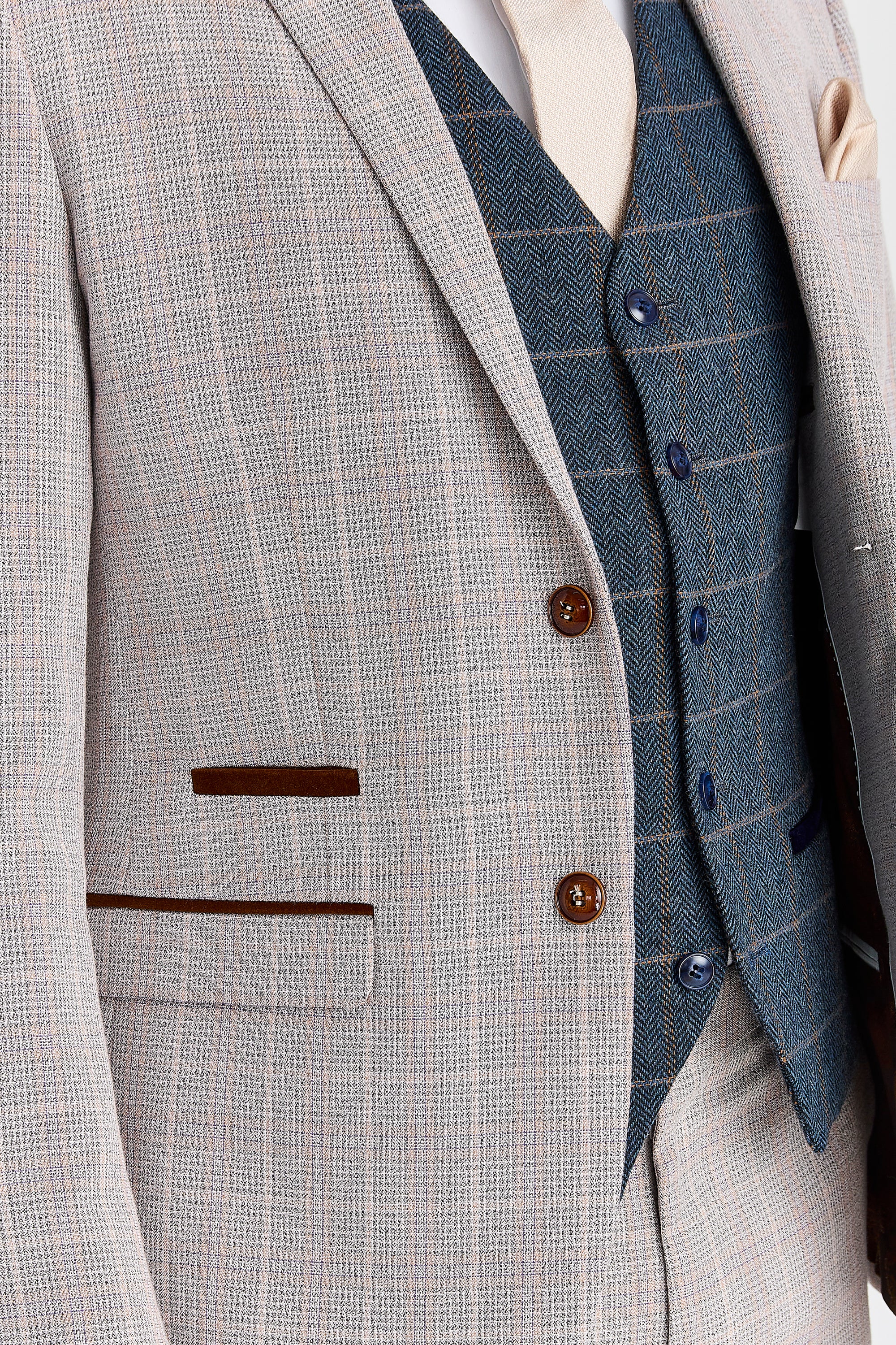 Leo Beige Suit with Harris Navy Tweed Waistcoat