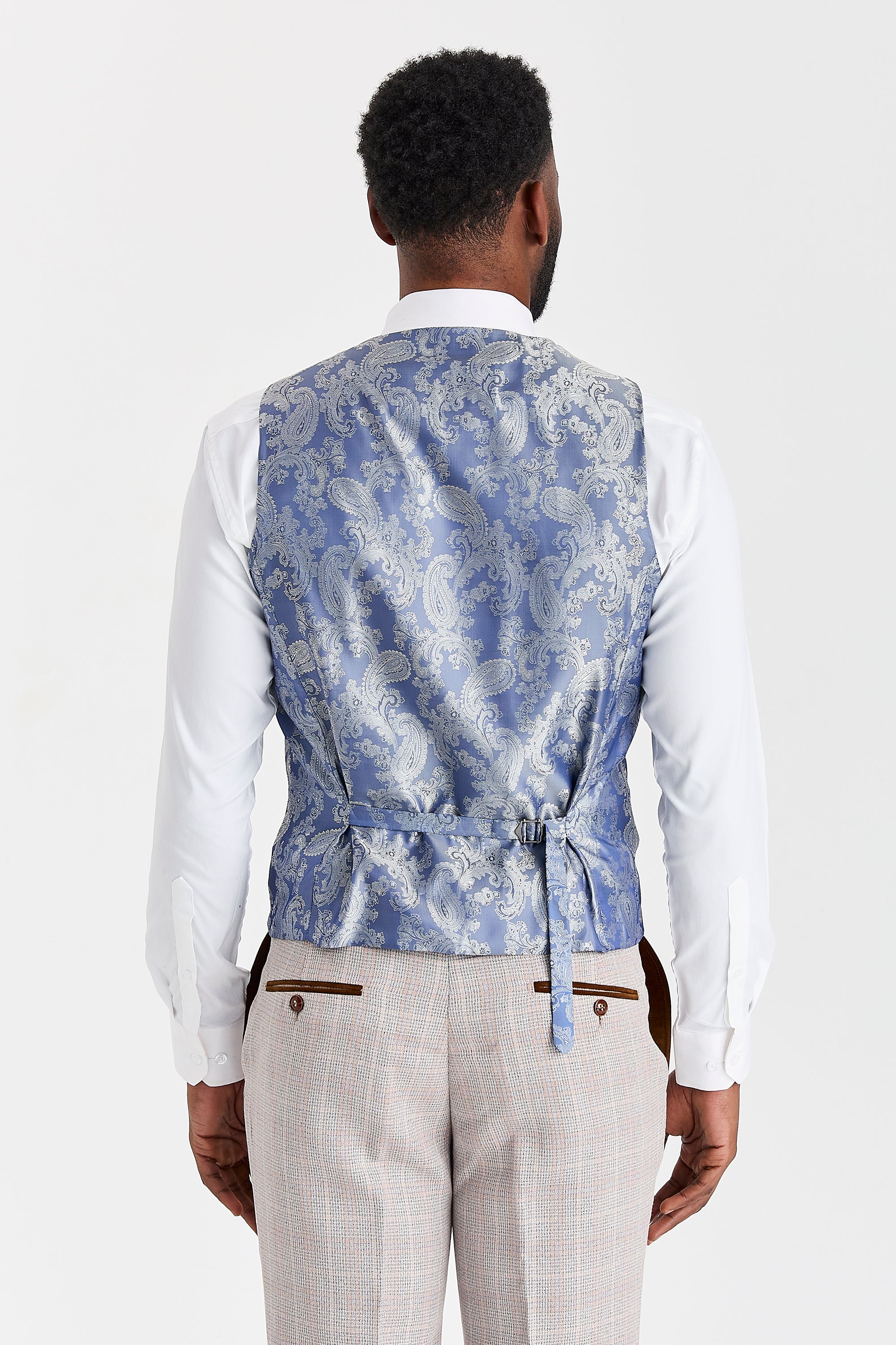 Leo Beige Suit with Harris Navy Tweed Waistcoat