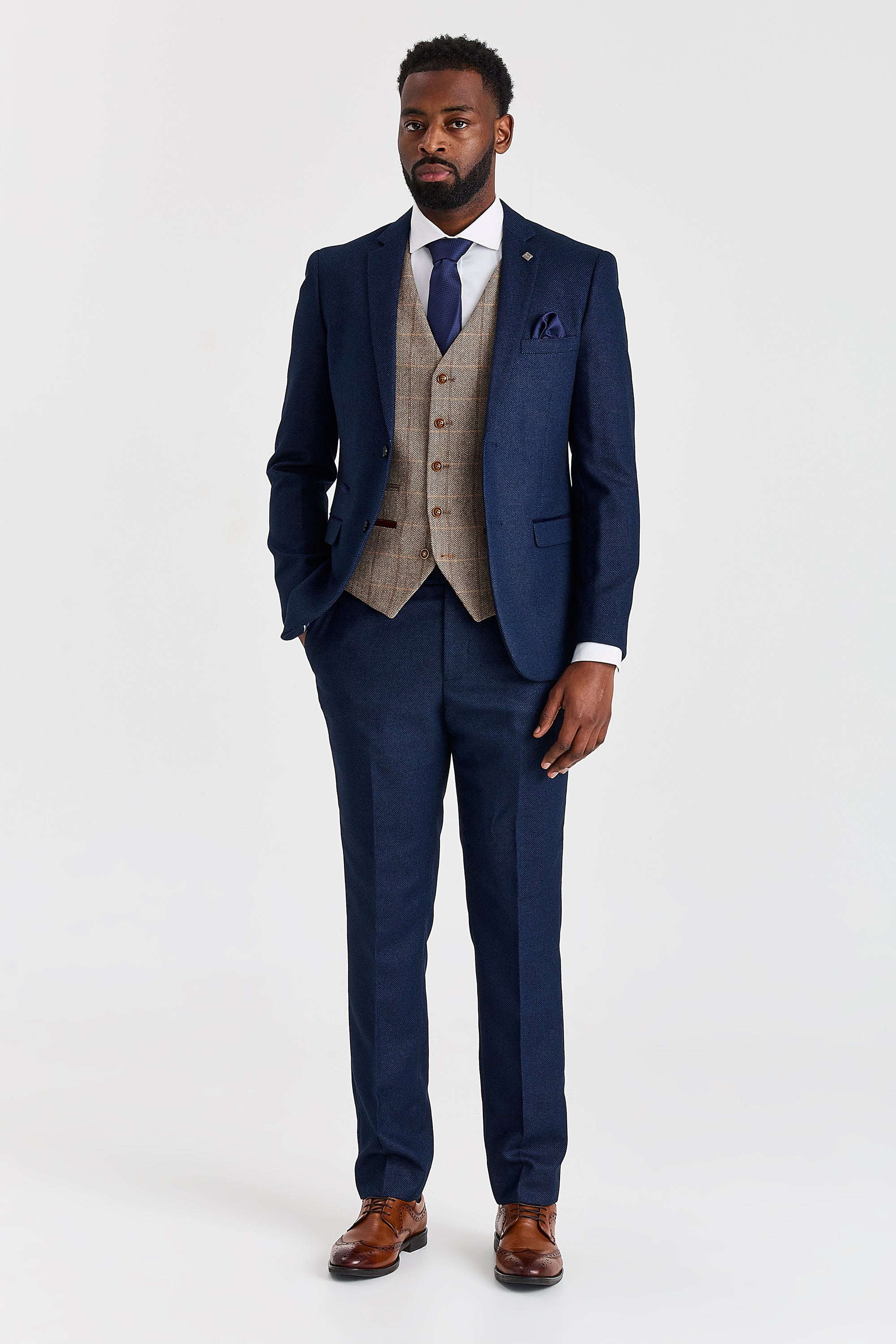 Arthur Navy Suit with Harris Brown Tweed Waistcoat
