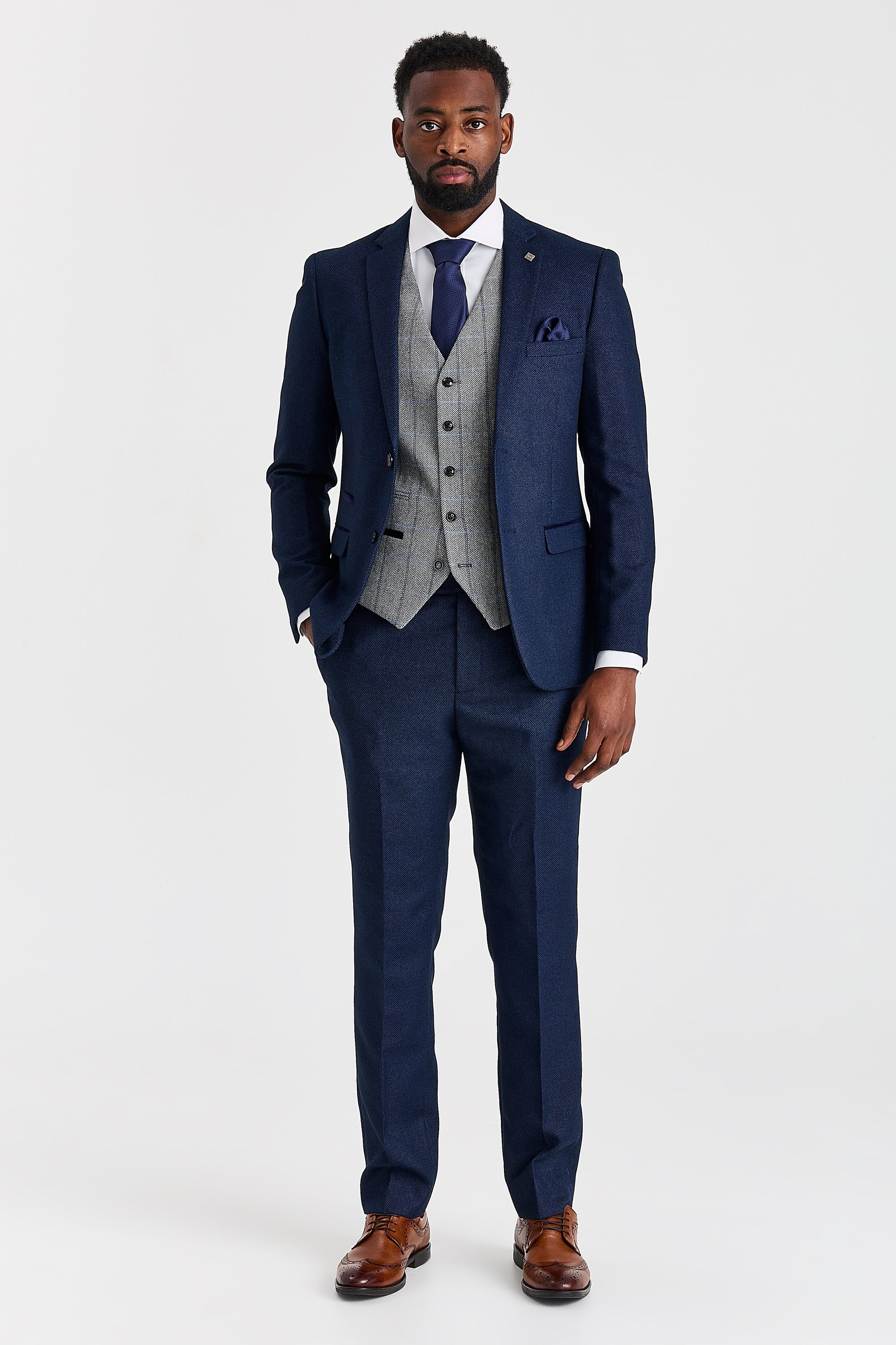 Arthur Navy Suit with Harris Grey Tweed Waistcoat