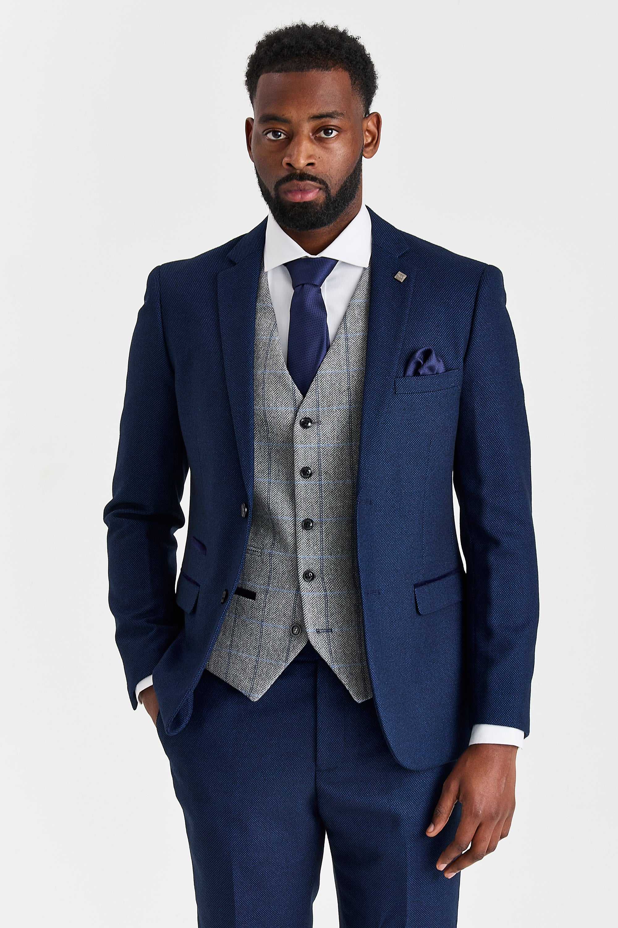 Arthur Navy Suit with Harris Grey Tweed Waistcoat