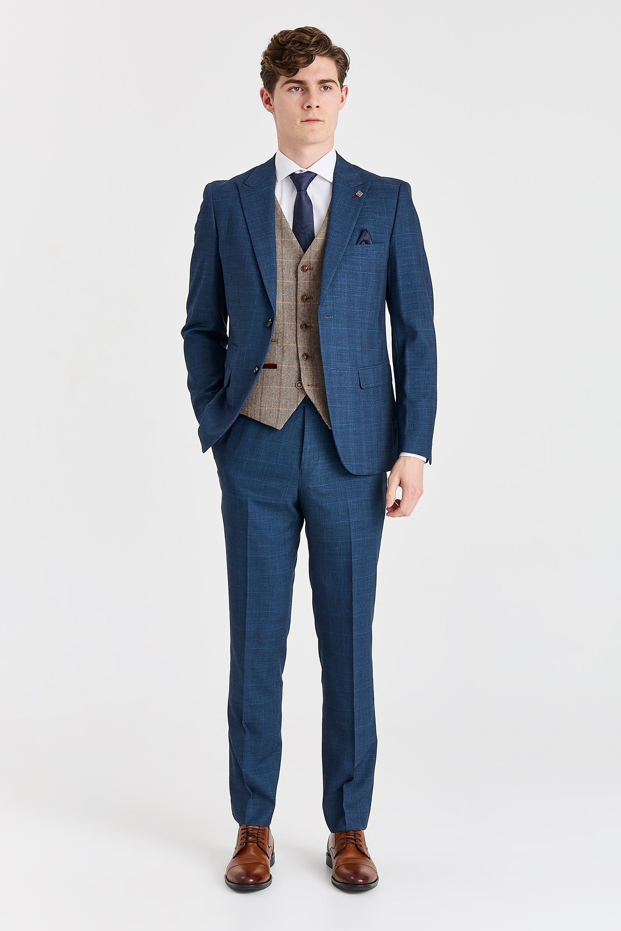 Viceroy Navy Suit with Harris Brown Tweed Waistcoat