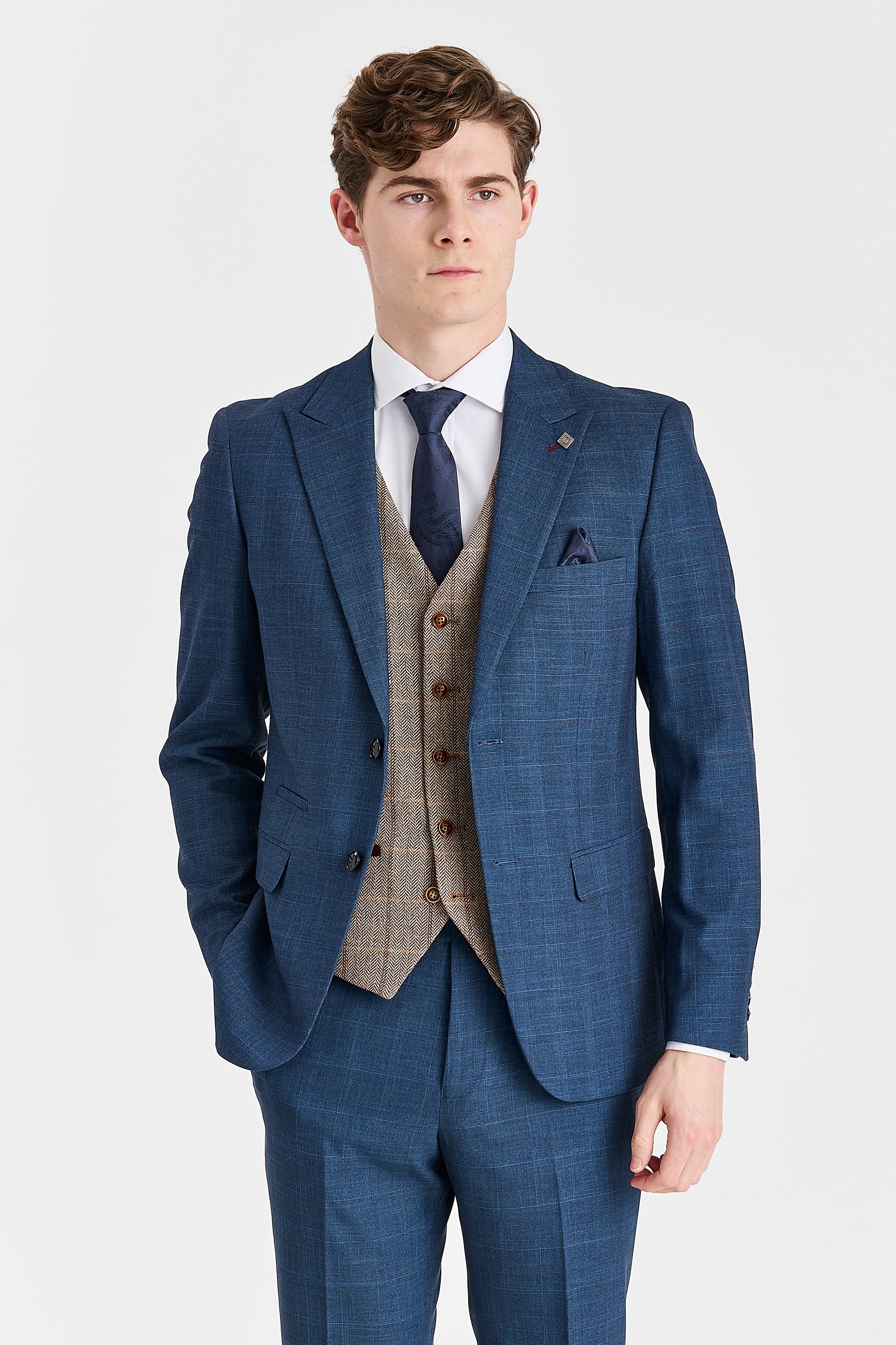 Viceroy Navy Suit with Harris Brown Tweed Waistcoat