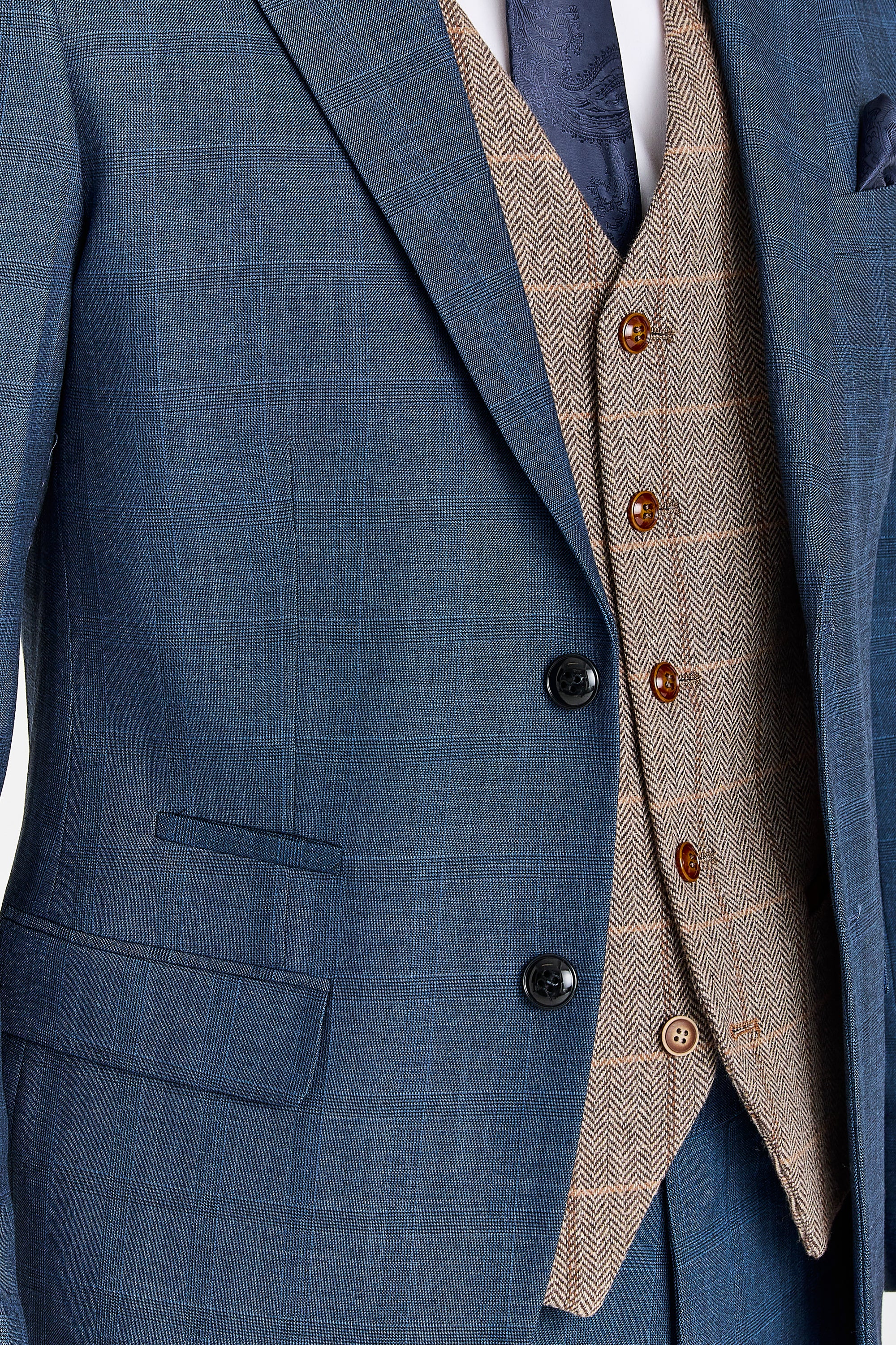 Viceroy Navy Suit with Harris Brown Tweed Waistcoat