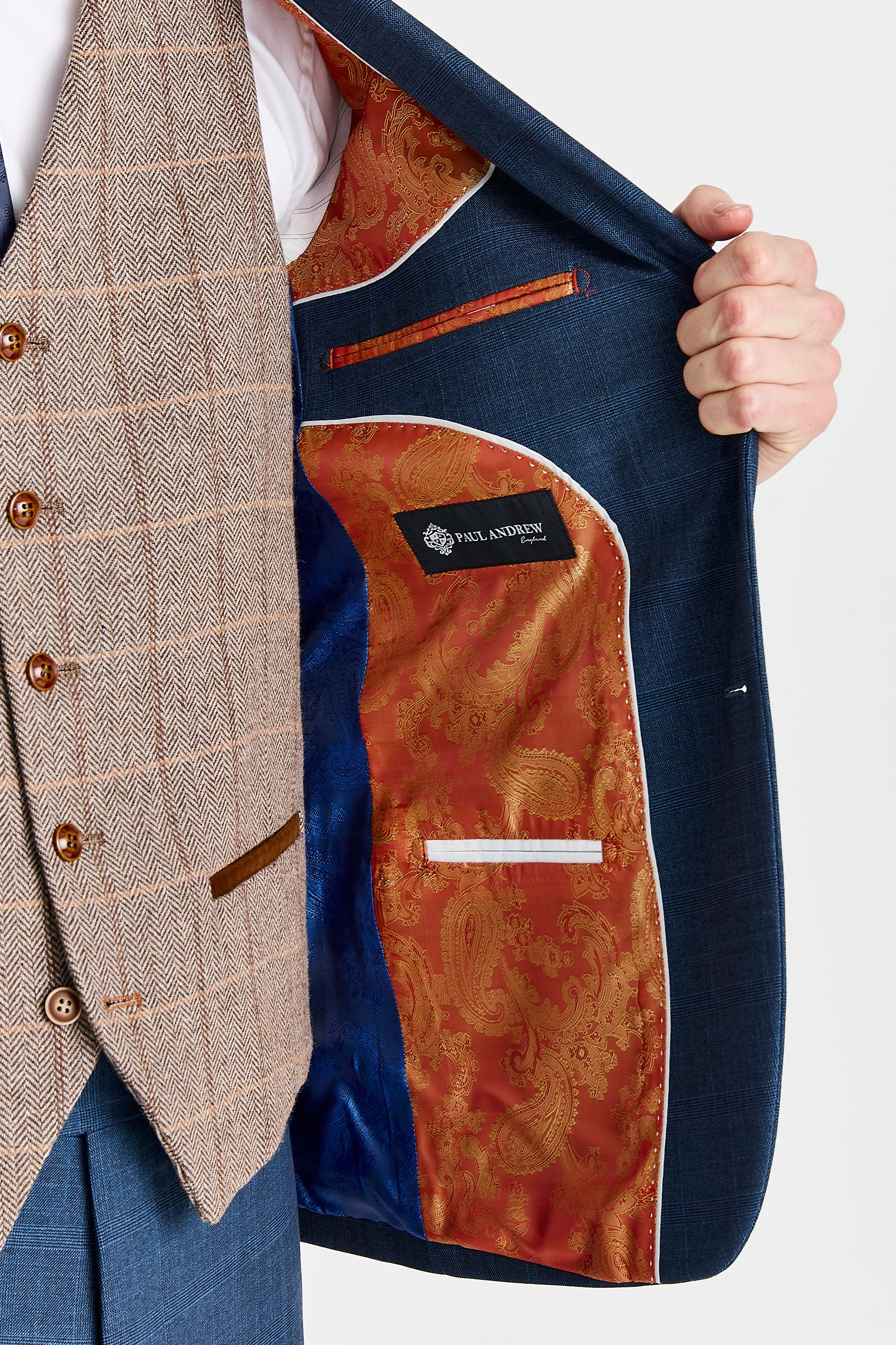 Viceroy Navy Suit with Harris Brown Tweed Waistcoat