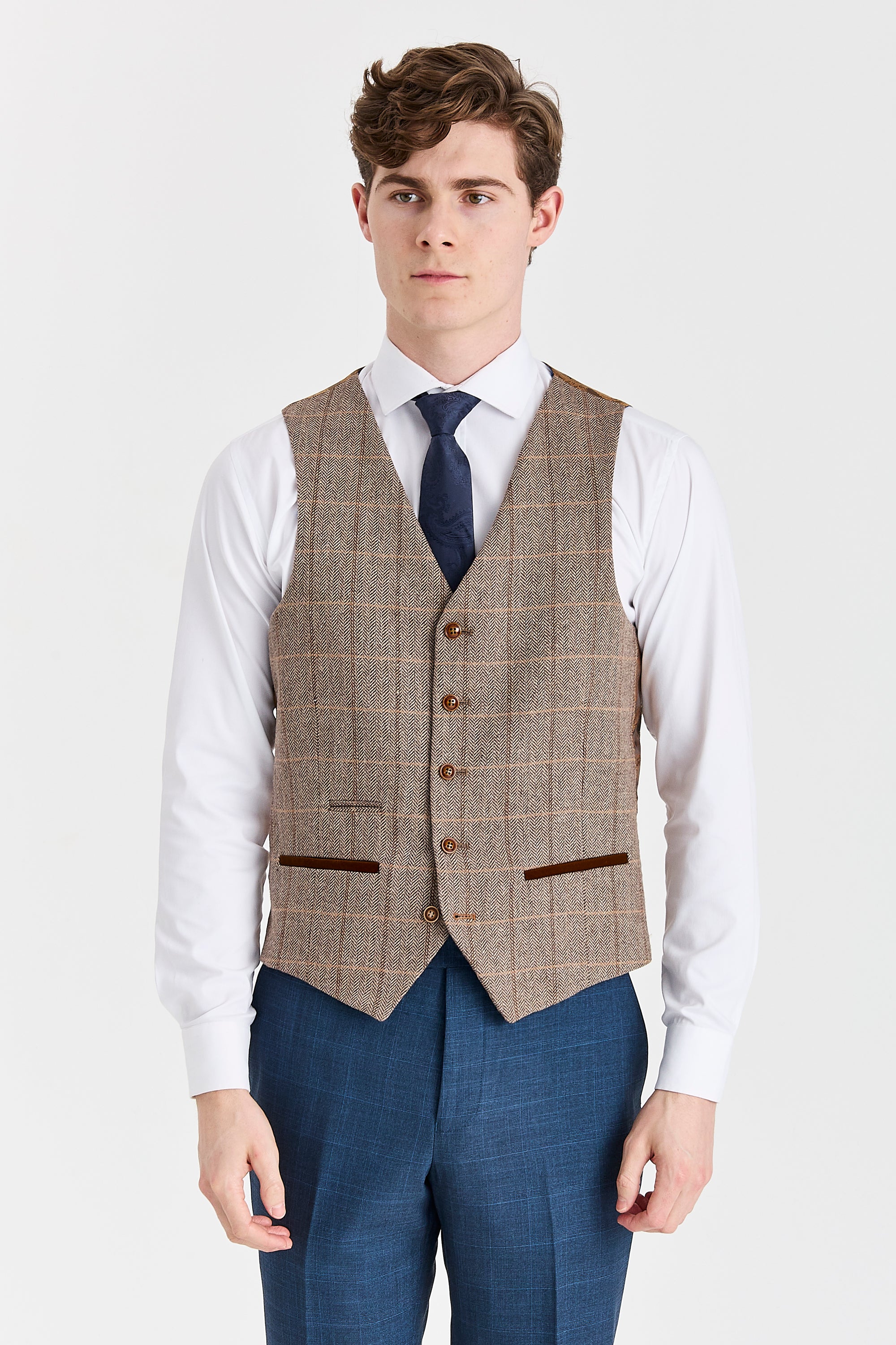 Viceroy Navy Suit with Harris Brown Tweed Waistcoat