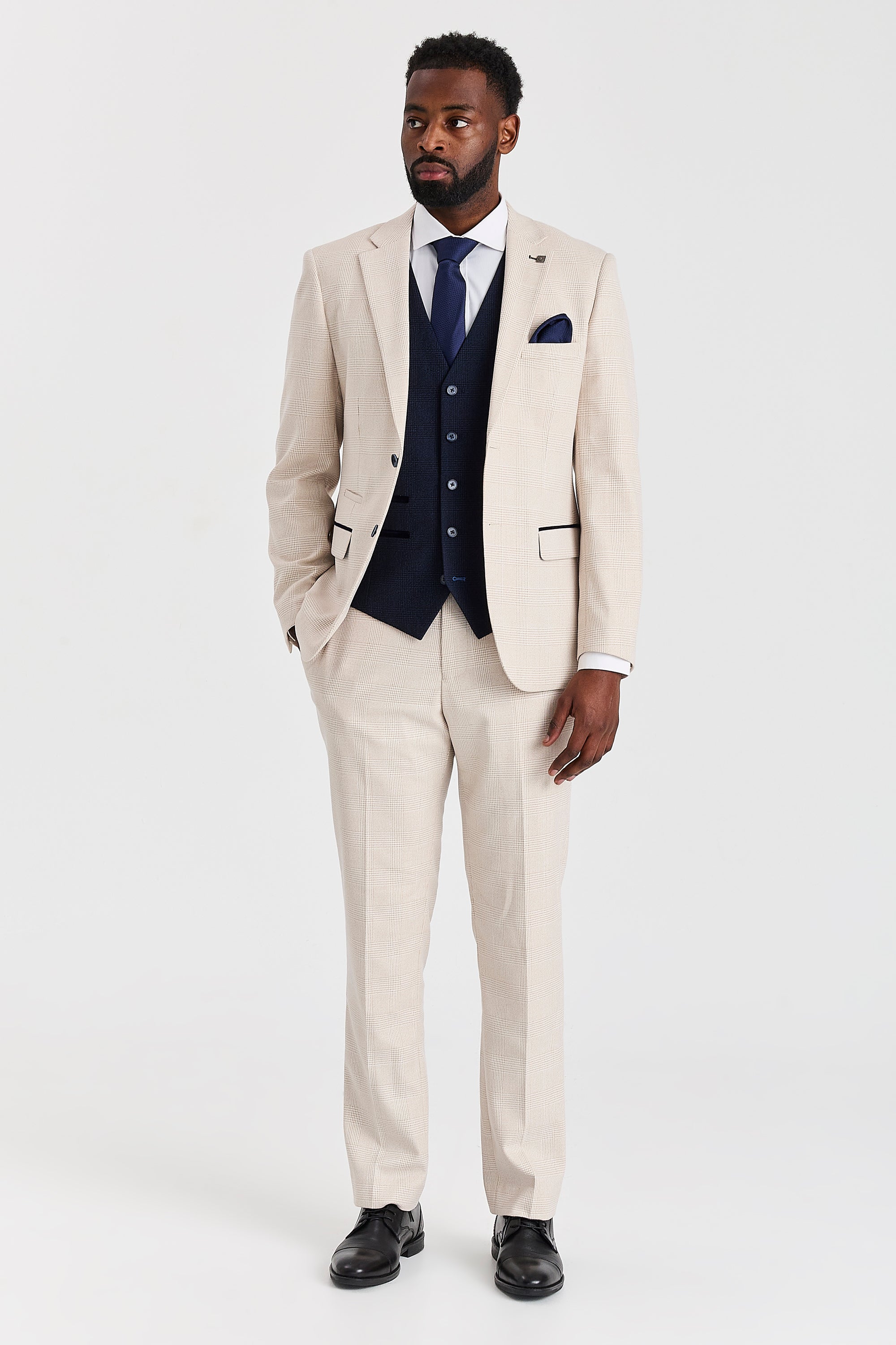 Regent Cream Check Suit with Regent Navy Waistcoat