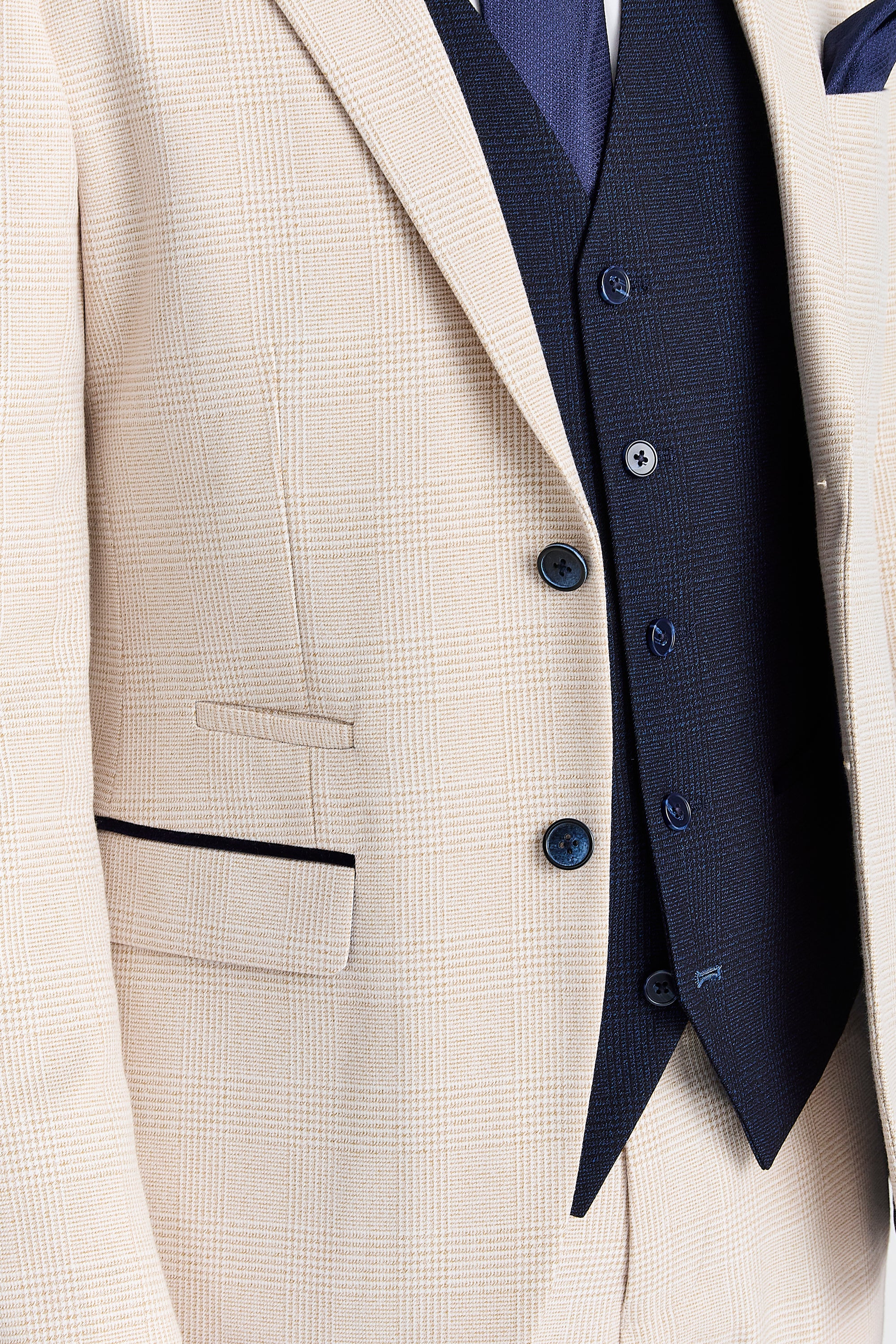 Regent Cream Check Suit with Regent Navy Waistcoat
