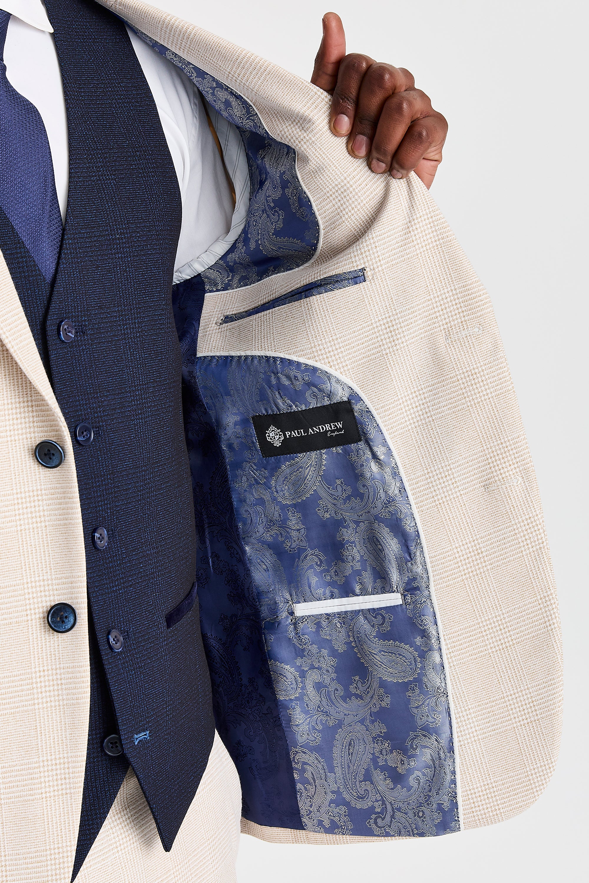 Regent Cream Check Suit with Regent Navy Waistcoat