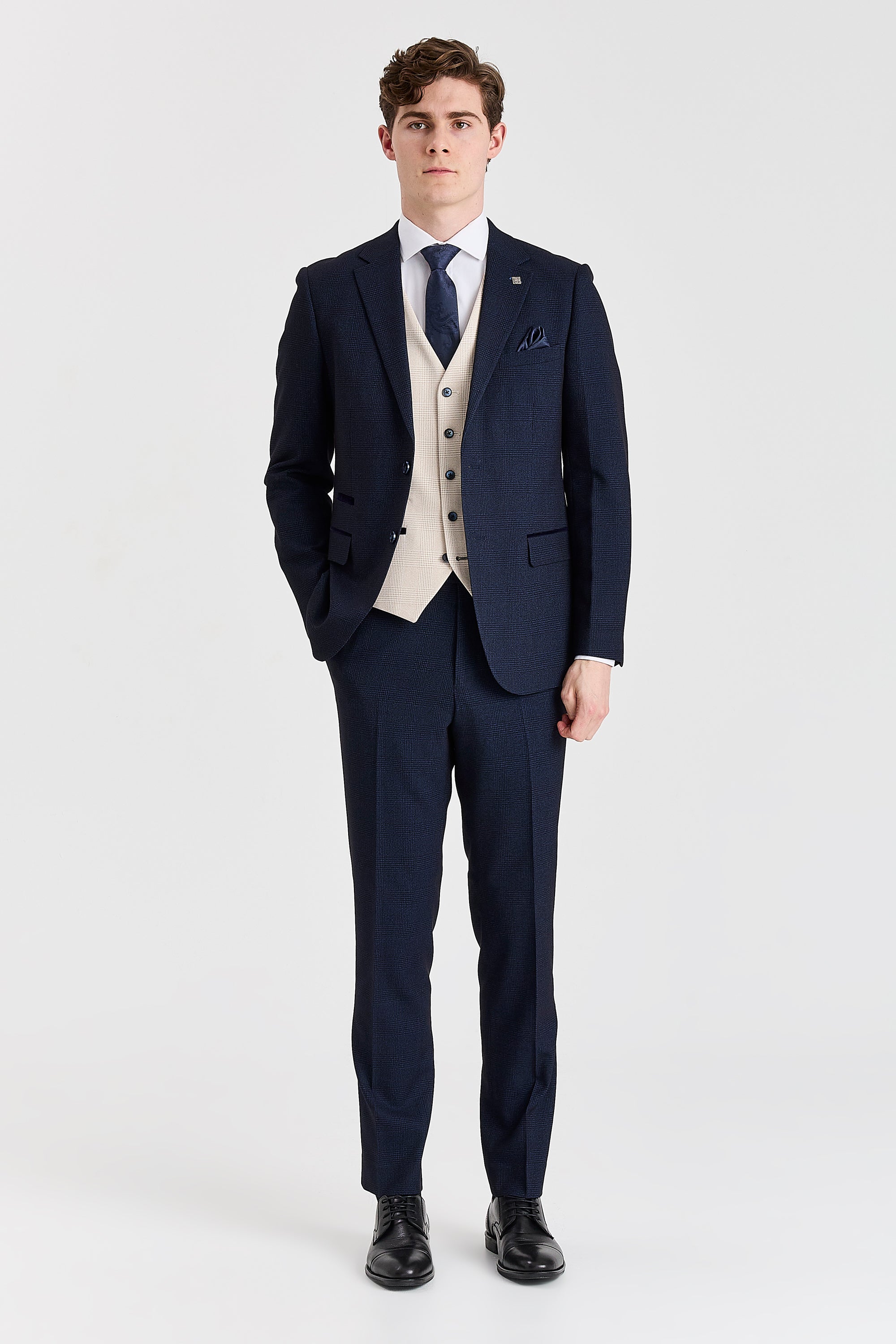 Regent Navy Check Suit with Regent Cream Waistcoat