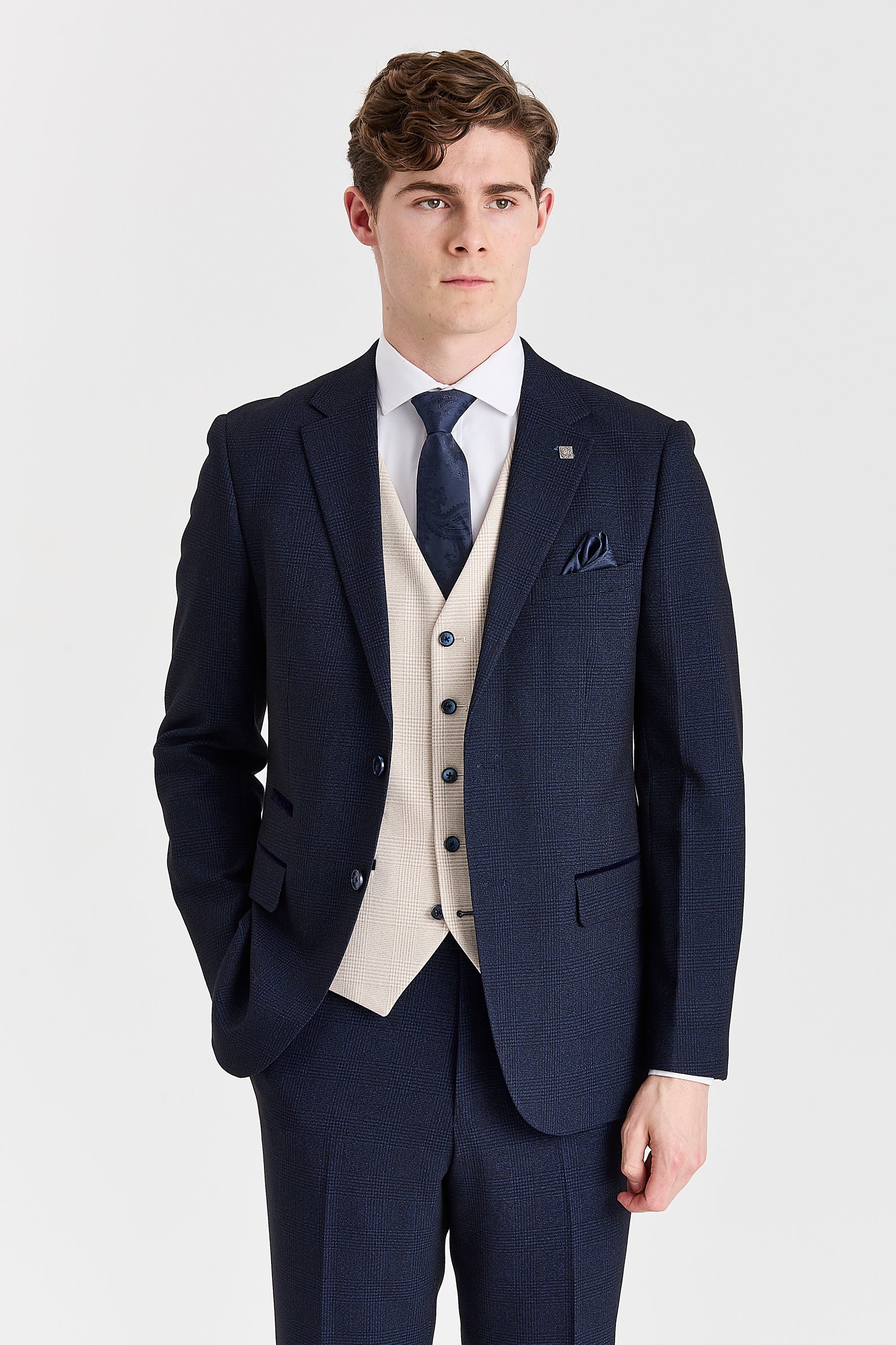 Regent Navy Check Suit with Regent Cream Waistcoat