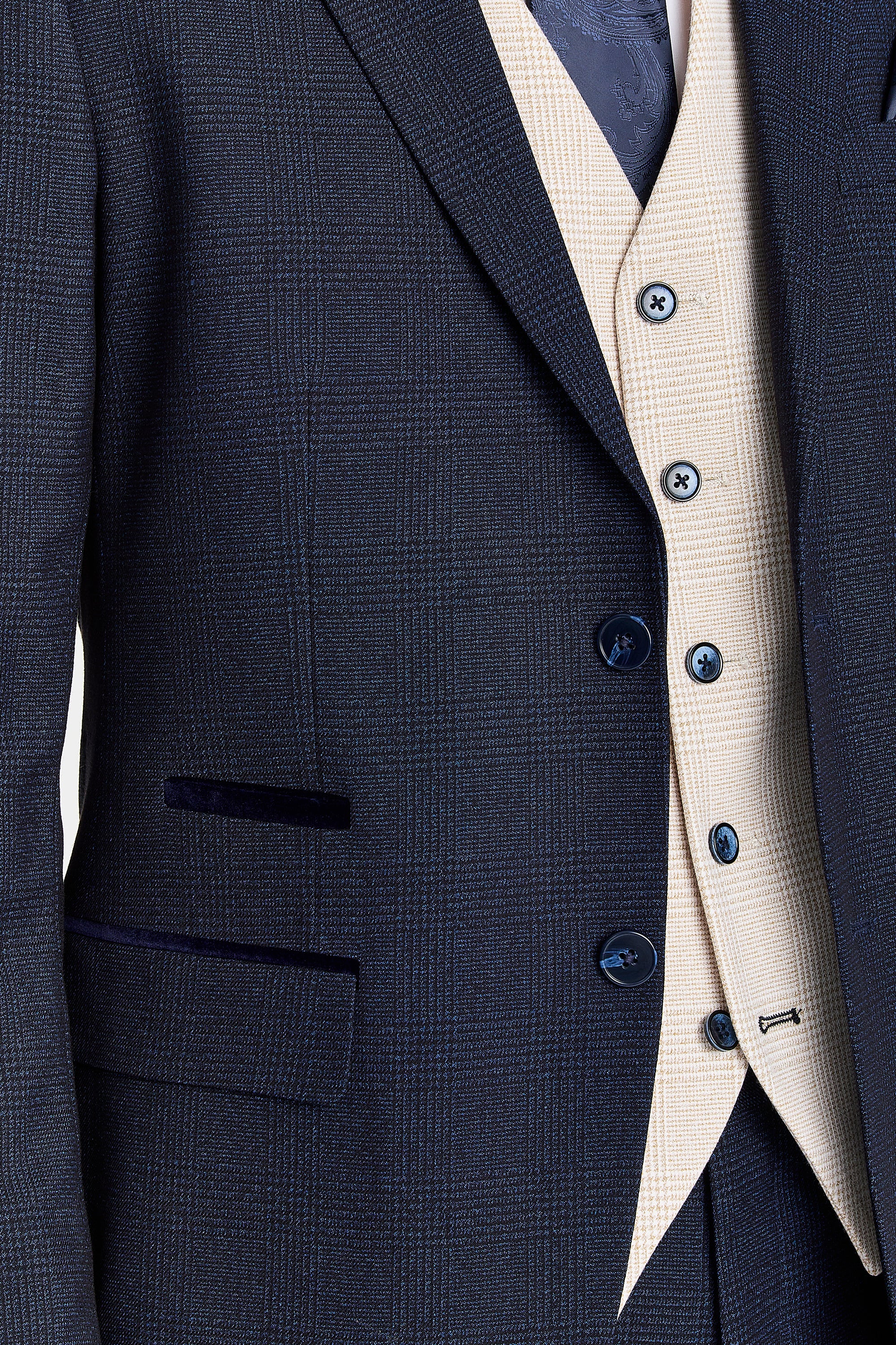 Regent Navy Check Suit with Regent Cream Waistcoat