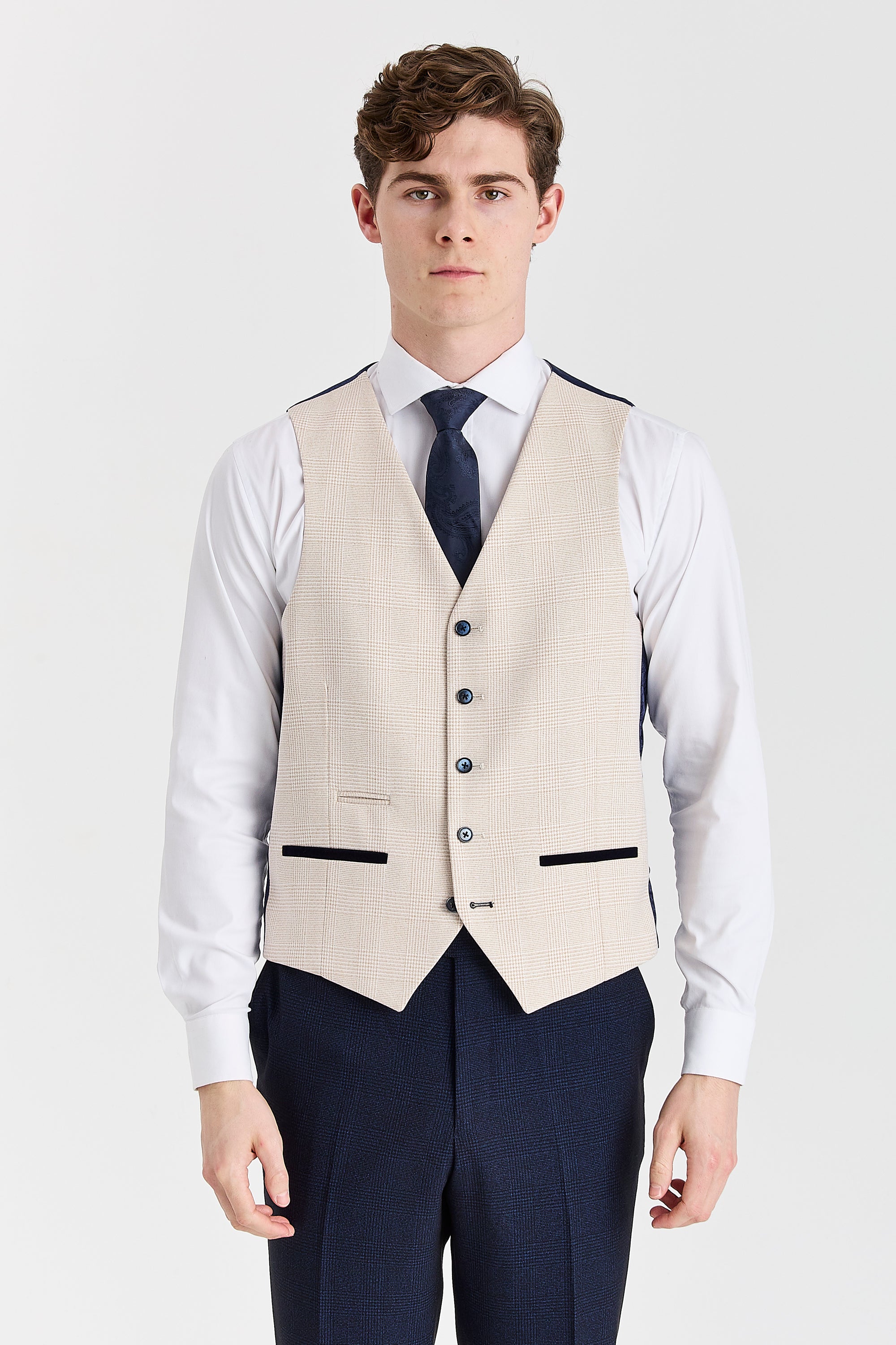 Regent Navy Check Suit with Regent Cream Waistcoat