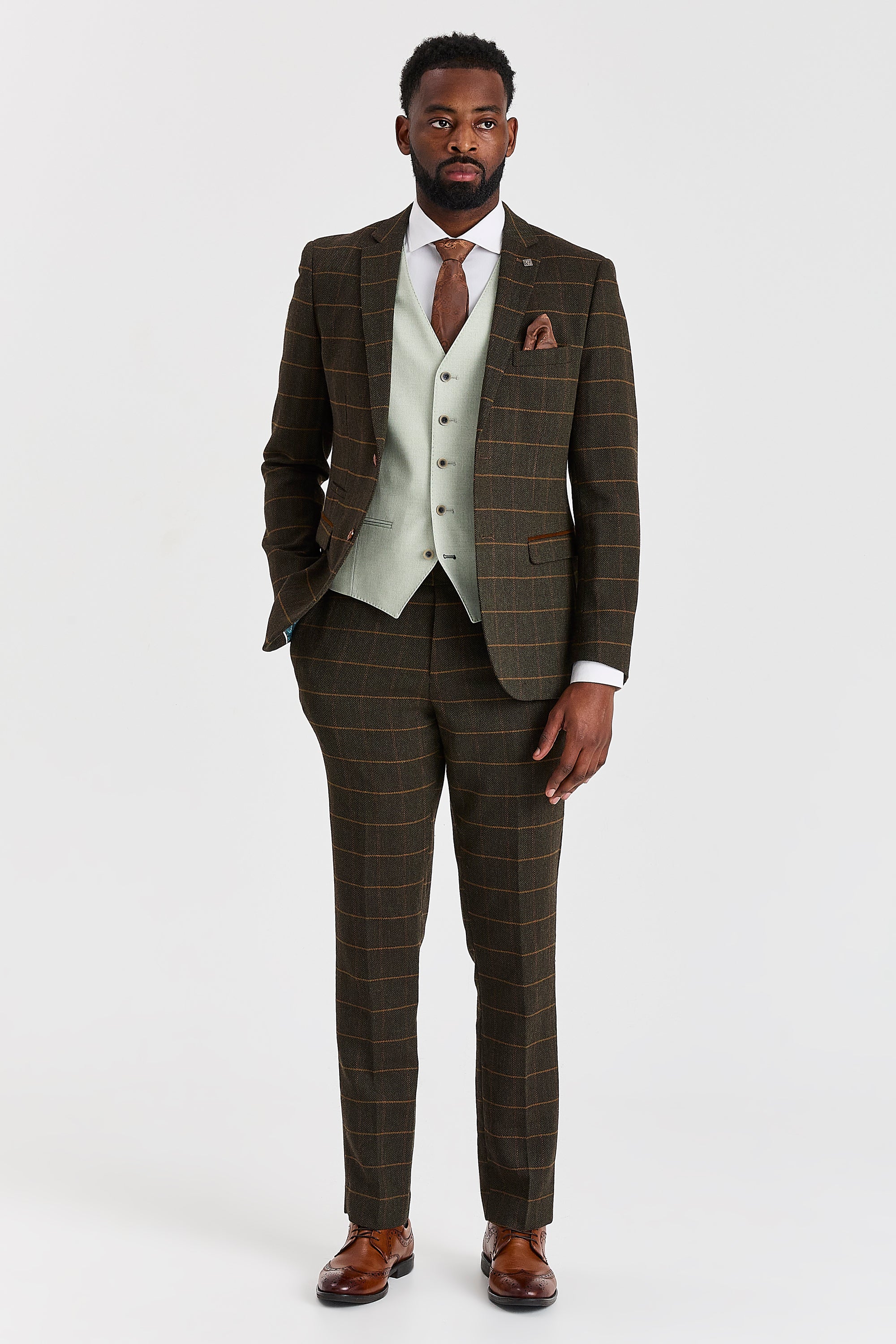 Harris Green Check Tweed Suit with Belmont Sage Waistcoat
