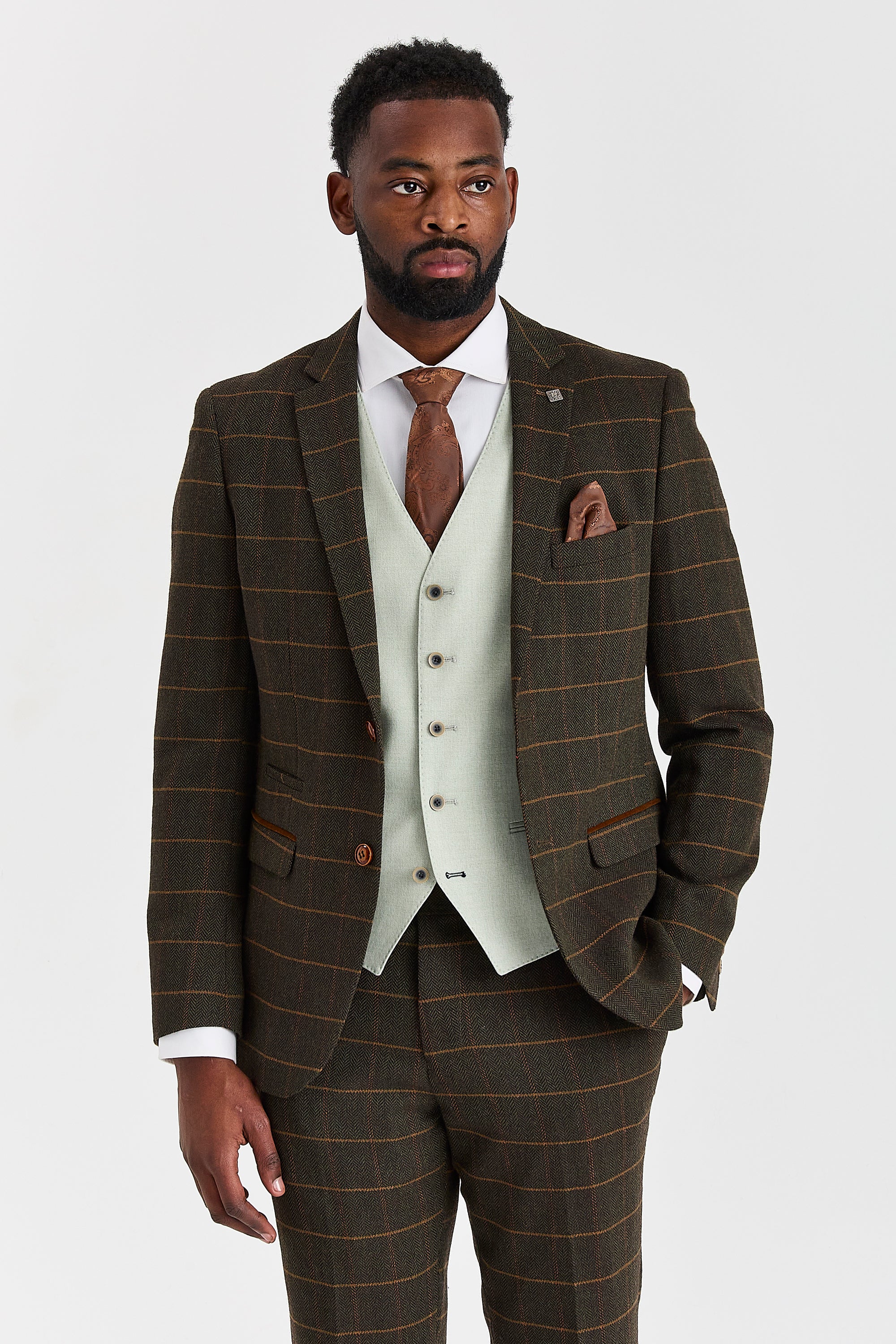 Harris Green Check Tweed Suit with Belmont Sage Waistcoat